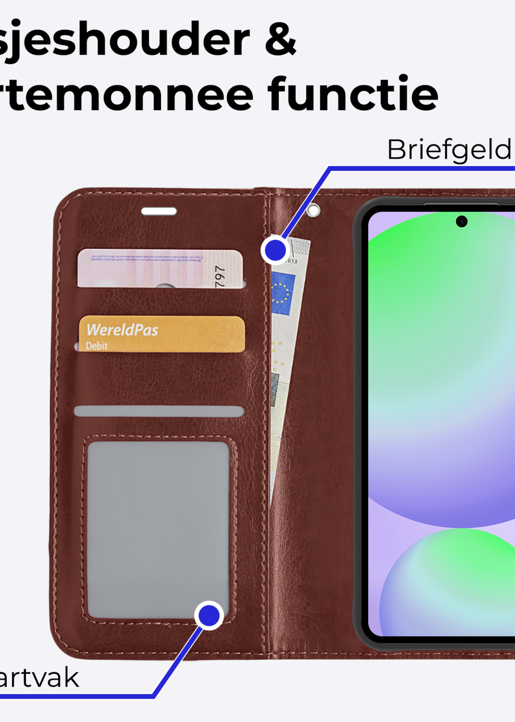 BTH Hoesje Geschikt voor Samsung S24 FE Hoesje Book Case Hoes Portemonnee Cover Walletcase Met Screenprotector - Hoes Geschikt voor Samsung Galaxy S24 FE Hoes Bookcase Hoesje - Bruin