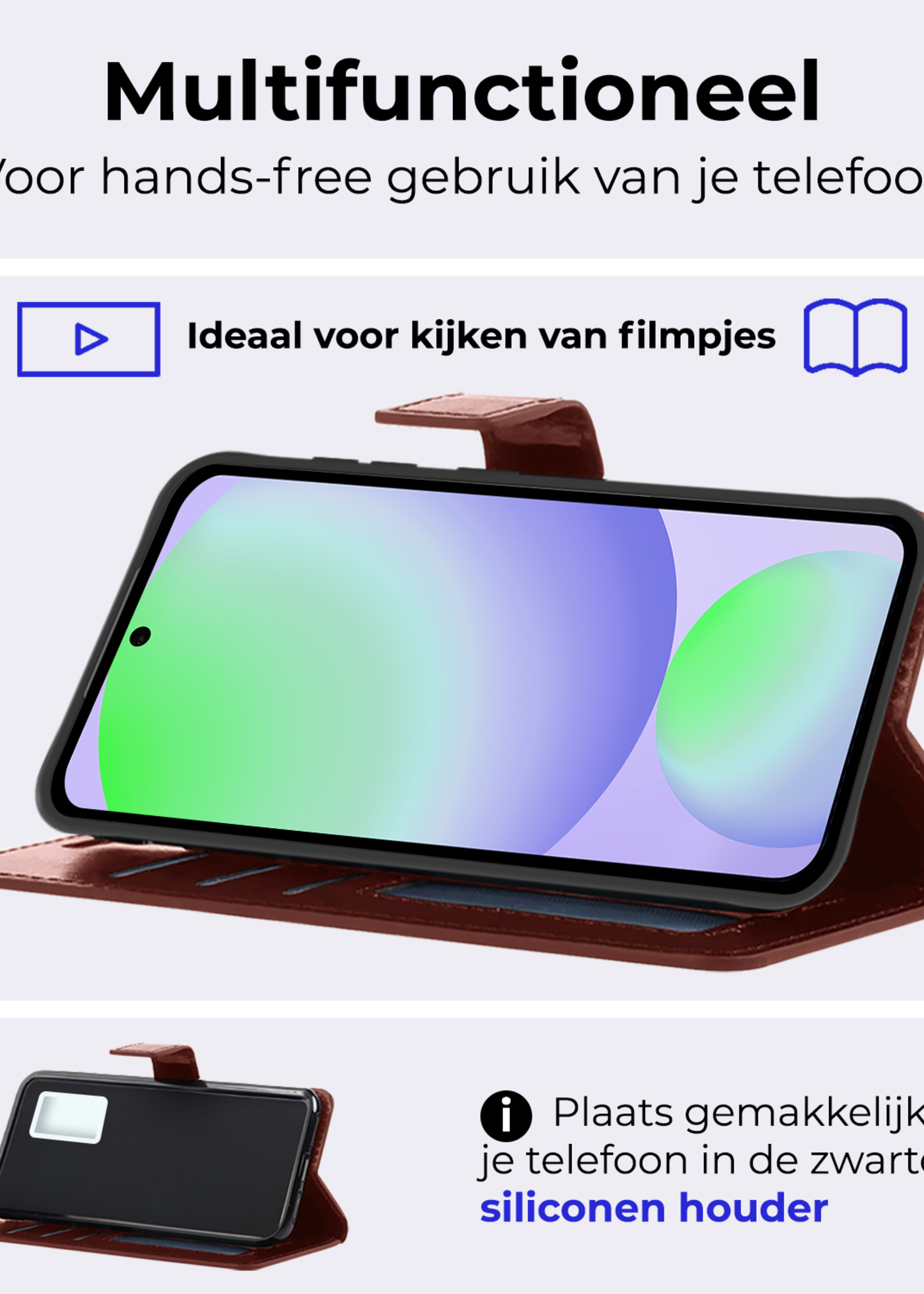 BTH Hoesje Geschikt voor Samsung S24 FE Hoesje Book Case Hoes Portemonnee Cover Walletcase Met Screenprotector - Hoes Geschikt voor Samsung Galaxy S24 FE Hoes Bookcase Hoesje - Bruin