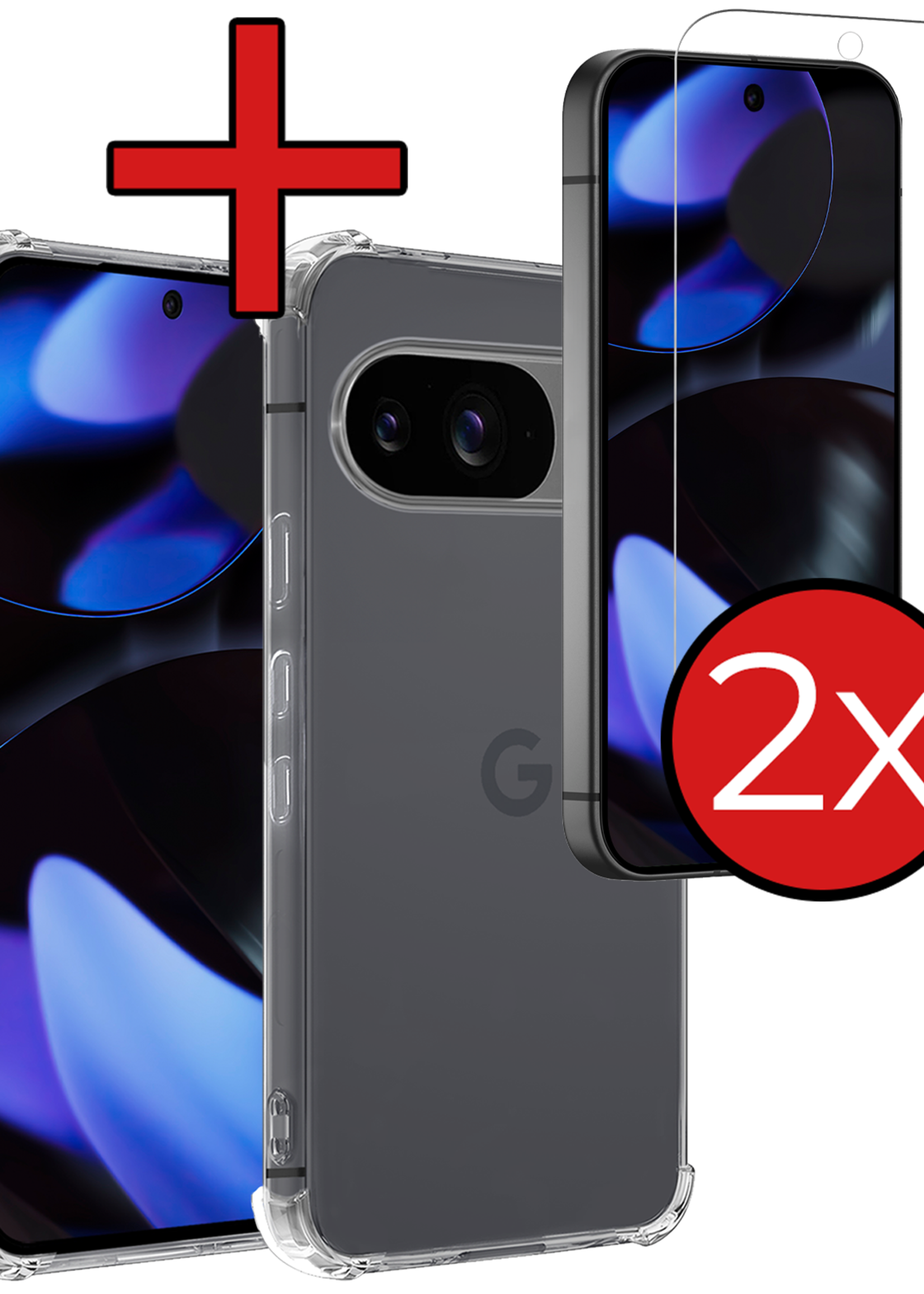 BTH Hoesje Geschikt voor Google Pixel 9 Hoesje Siliconen Shock Proof Case Hoes Met 2x Screenprotector - Hoes Geschikt voor Google Pixel 9 Hoes Cover Case Shockproof - Transparant