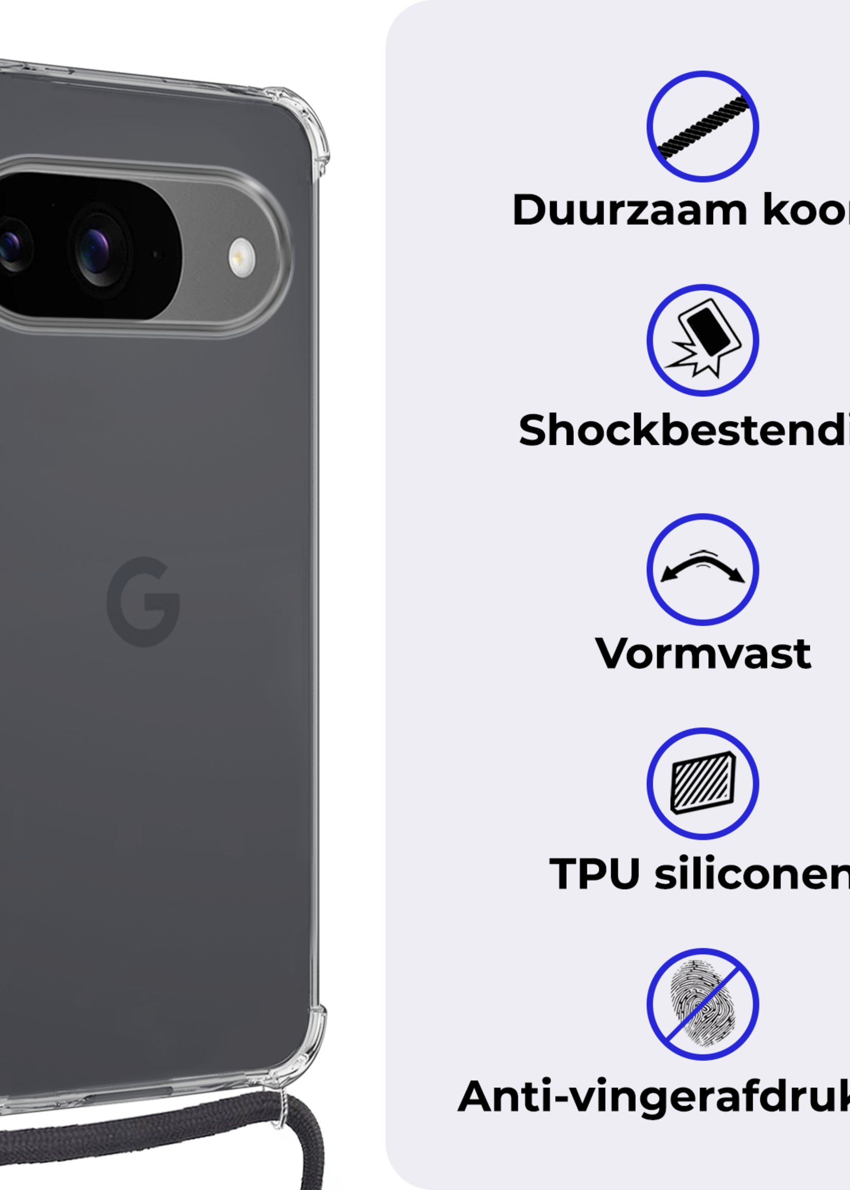 BTH Hoesje Geschikt voor Google Pixel 9 Hoesje Siliconen Shock Proof Hoesje Met Koord Case Met Telefoonkoord - Hoes Geschikt voor Google Pixel 9 Hoesje Cover Shockproof Met Koord - Transparant