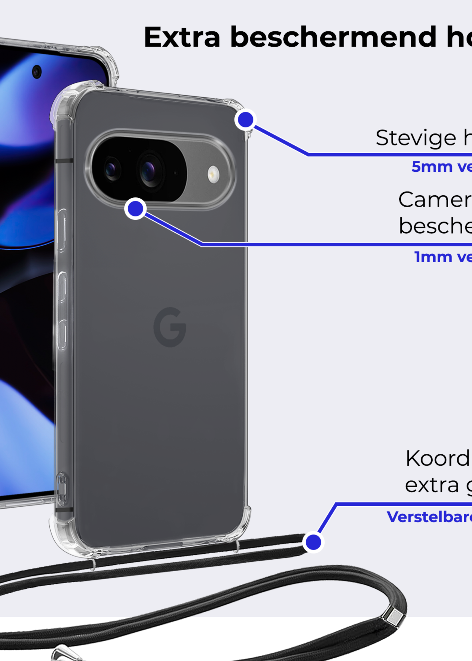 BTH Hoesje Geschikt voor Google Pixel 9 Hoesje Siliconen Shock Proof Hoesje Met Koord Case Met Telefoonkoord - Hoes Geschikt voor Google Pixel 9 Hoesje Cover Shockproof Met Koord - Transparant