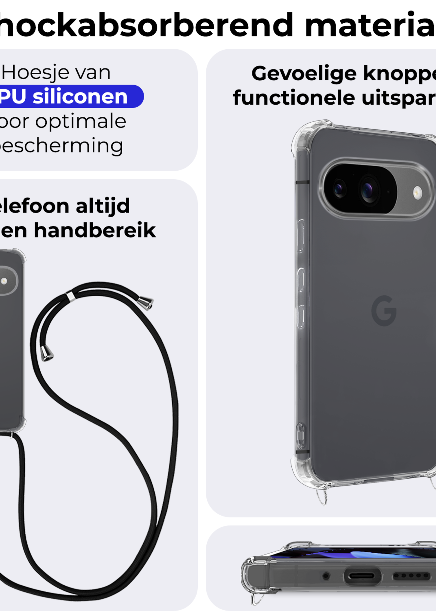 BTH Hoesje Geschikt voor Google Pixel 9 Hoesje Siliconen Shock Proof Hoesje Met Koord Case Met Telefoonkoord - Hoes Geschikt voor Google Pixel 9 Hoesje Cover Shockproof Met Koord - Transparant