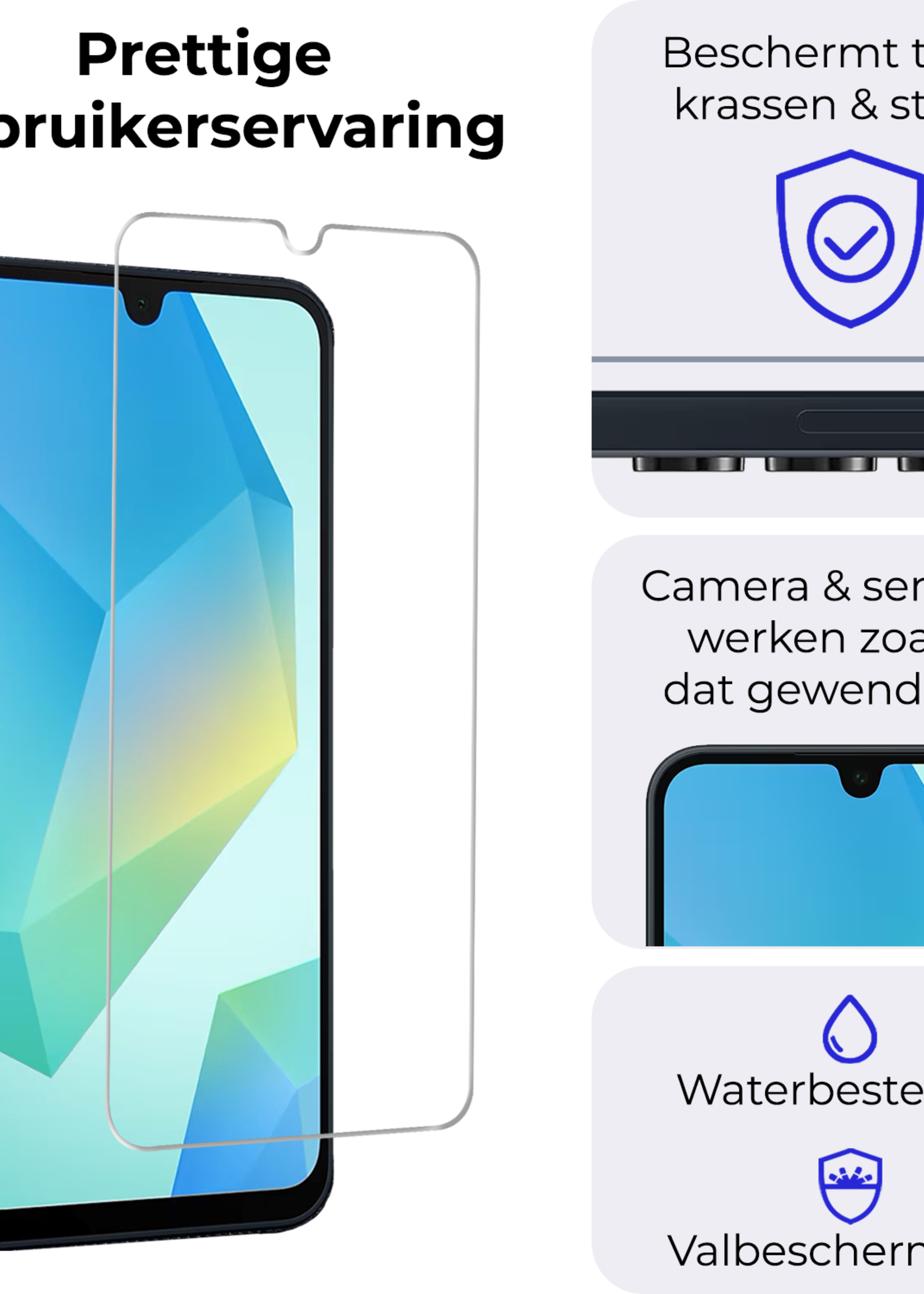 BTH Screenprotector Geschikt voor Samsung A16 Screenprotector Glas Gehard Tempered Glass - Screenprotector Geschikt voor Samsung Galaxy A16 Screen Protector Screen Cover - 2 PACK