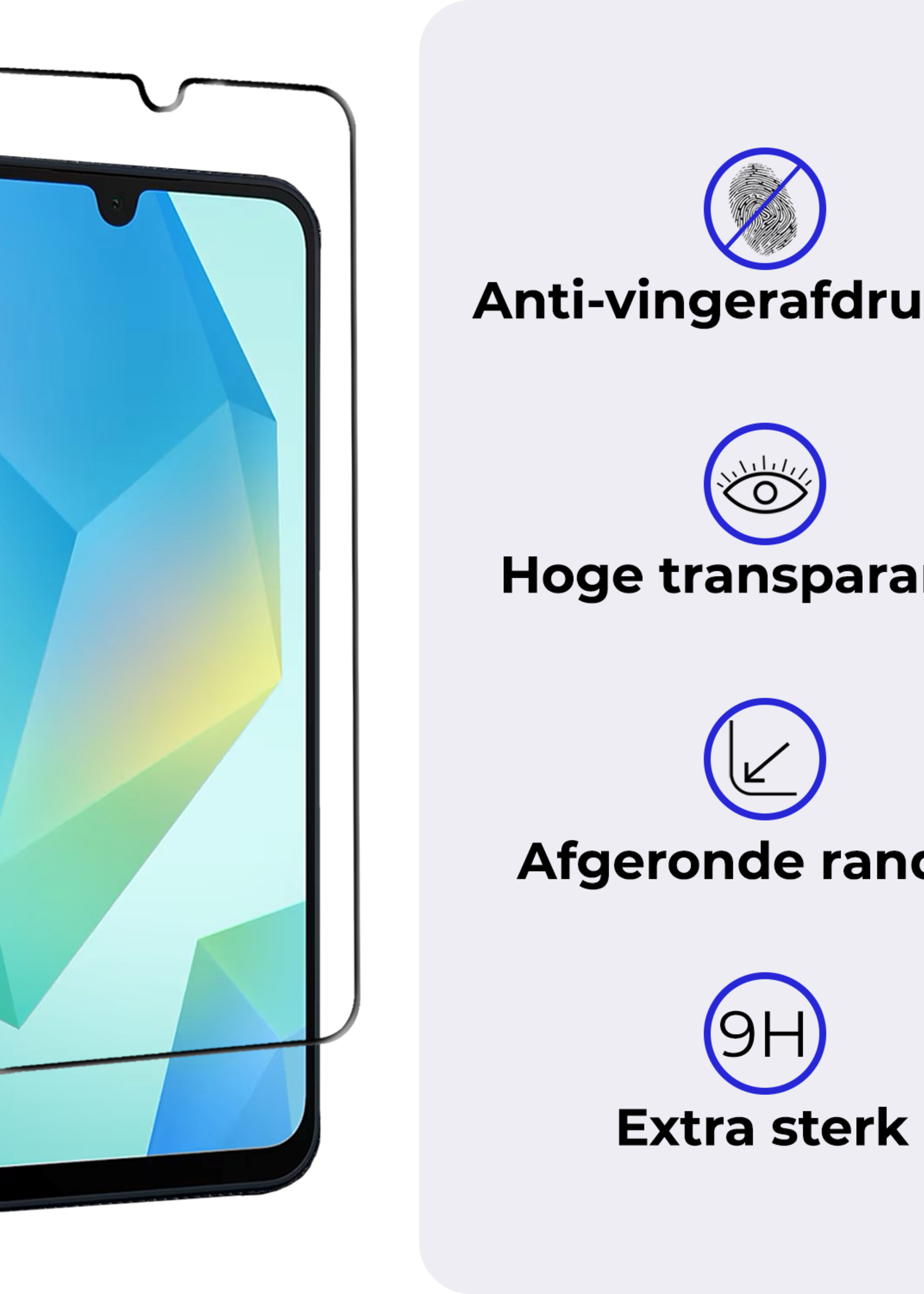 BTH Screenprotector Geschikt voor Samsung A16 Screenprotector Glas Gehard Tempered Glass Full Cover - Screenprotector Geschikt voor Samsung Galaxy A16 Screen Protector Screen Cover