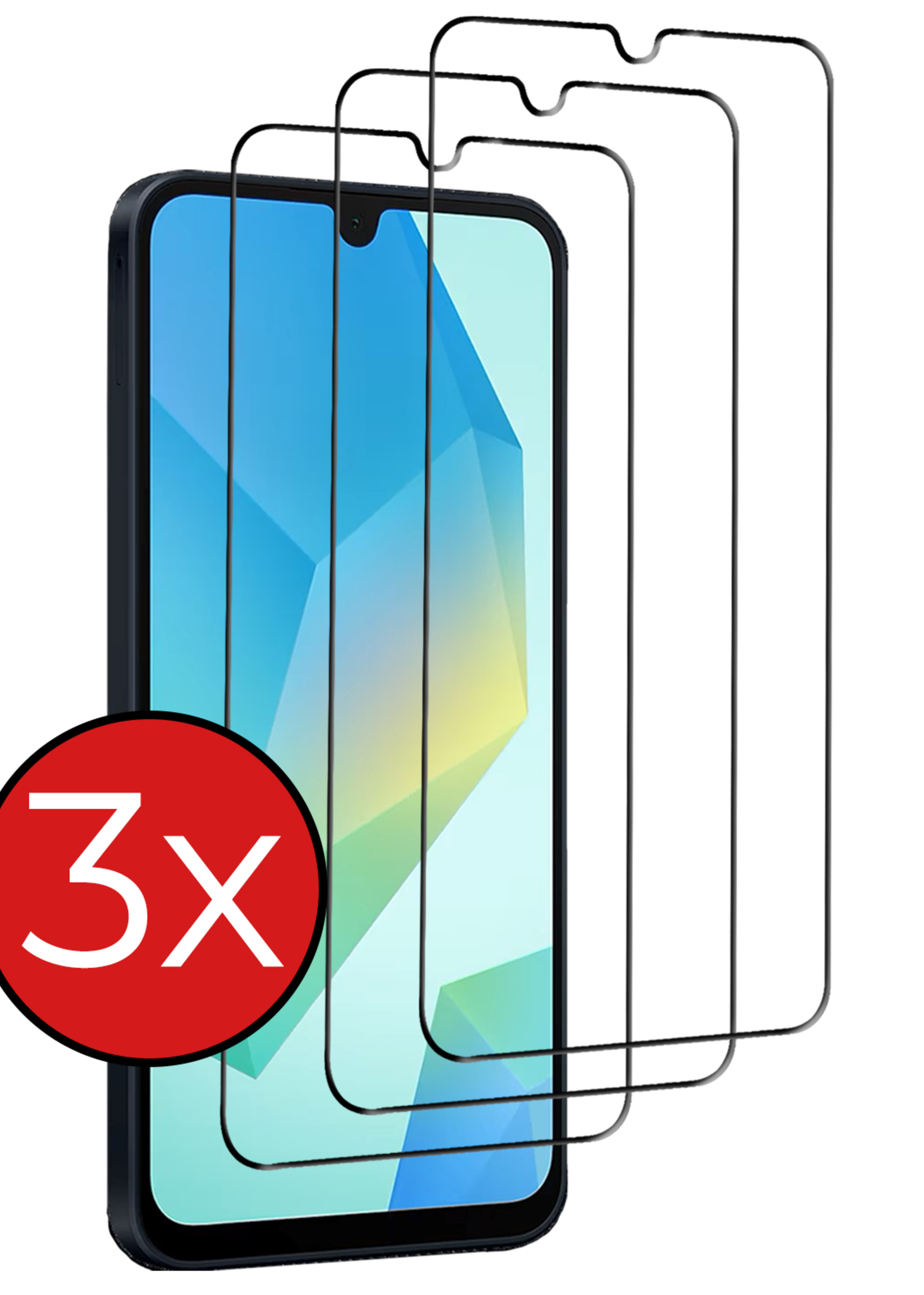 BTH Screenprotector Geschikt voor Samsung A16 Screenprotector Glas Gehard Tempered Glass Full Cover - Screenprotector Geschikt voor Samsung Galaxy A16 Screen Protector Screen Cover - 3 PACK