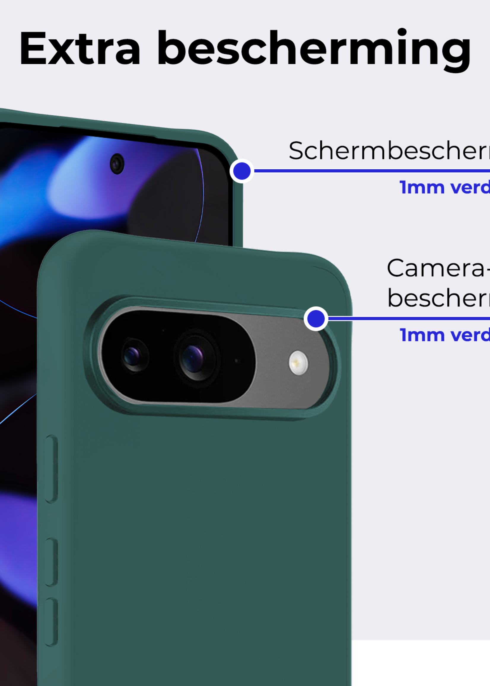 BTH Hoesje Geschikt voor Google Pixel 9 Hoesje Siliconen Case Hoes - Hoes Geschikt voor Google Pixel 9 Hoes Cover Case - Donkergroen - 2 PACK