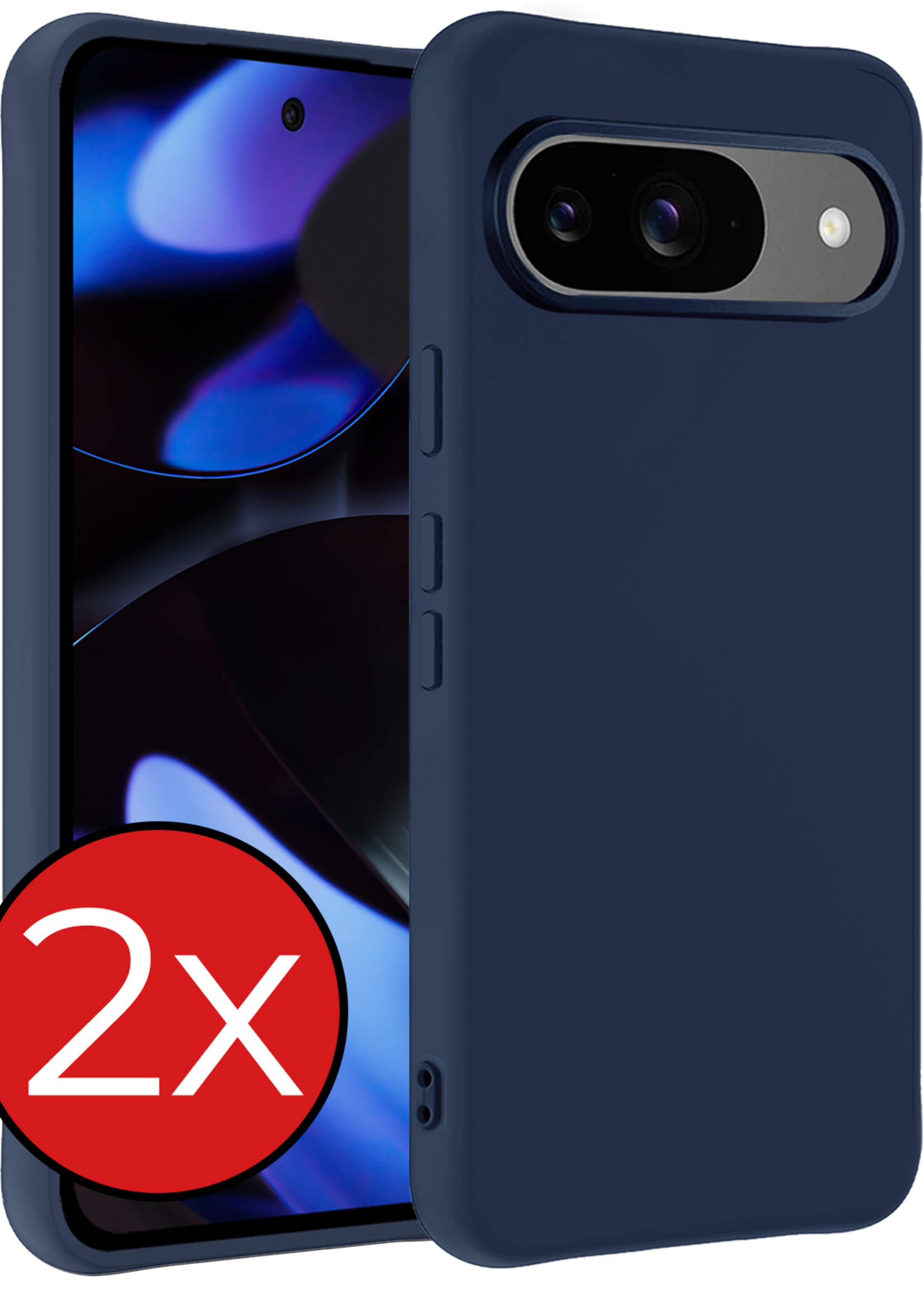 BTH Hoesje Geschikt voor Google Pixel 9 Hoesje Siliconen Case Hoes - Hoes Geschikt voor Google Pixel 9 Hoes Cover Case - Donkerblauw - 2 PACK