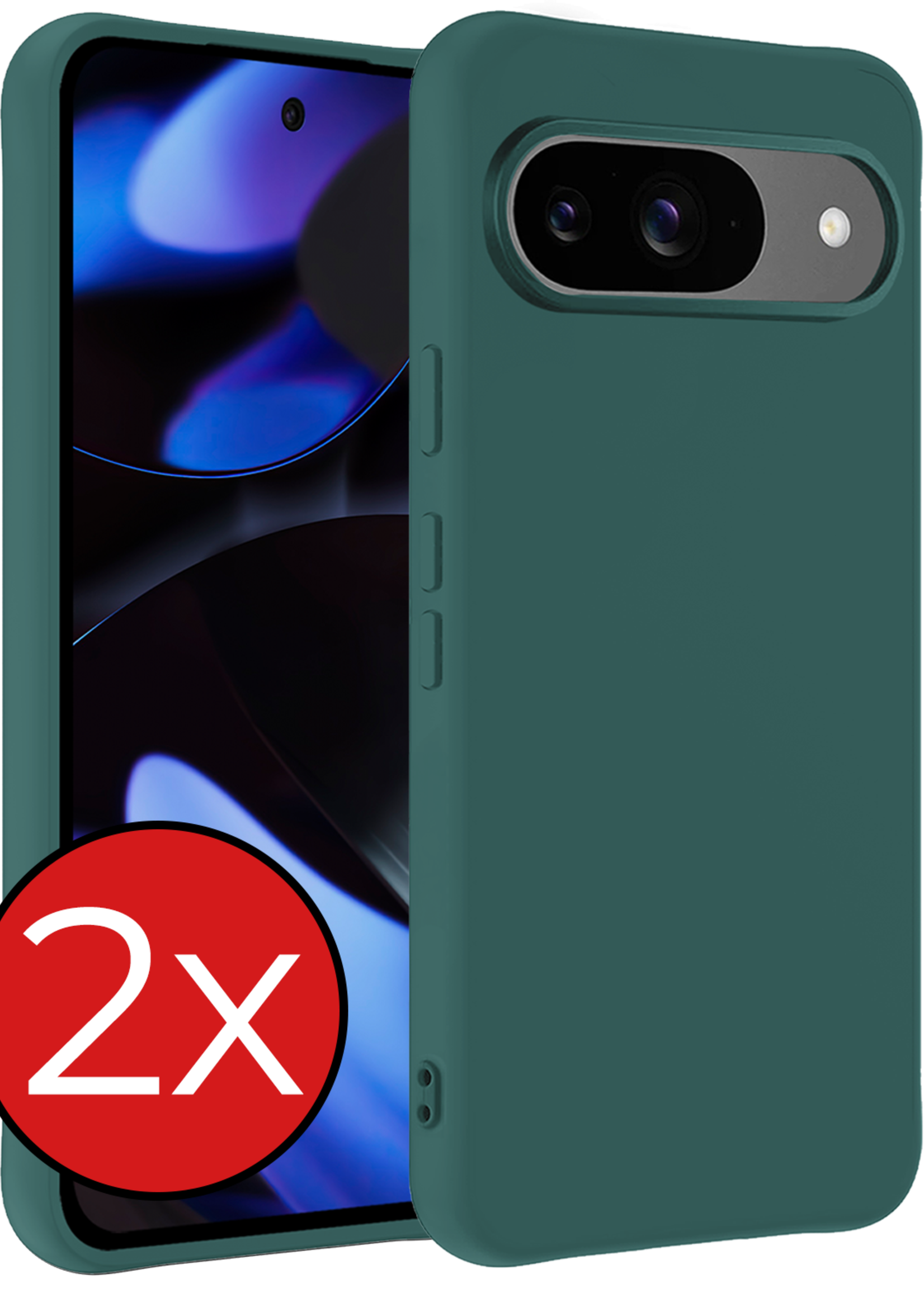 BTH Hoesje Geschikt voor Google Pixel 9 Hoesje Siliconen Case Hoes - Hoes Geschikt voor Google Pixel 9 Hoes Cover Case - Donkergroen - 2 PACK