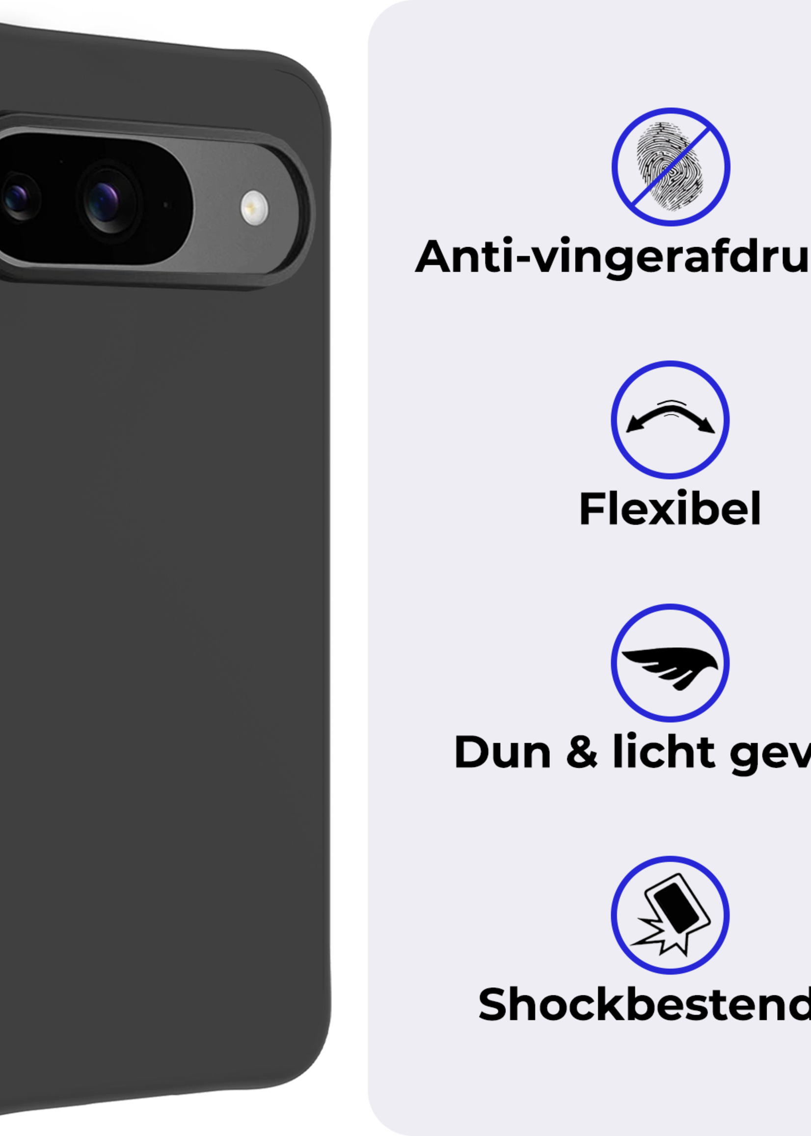 BTH Hoesje Geschikt voor Google Pixel 9 Hoesje Siliconen Case Hoes - Hoes Geschikt voor Google Pixel 9 Hoes Cover Case - Zwart - 2 PACK