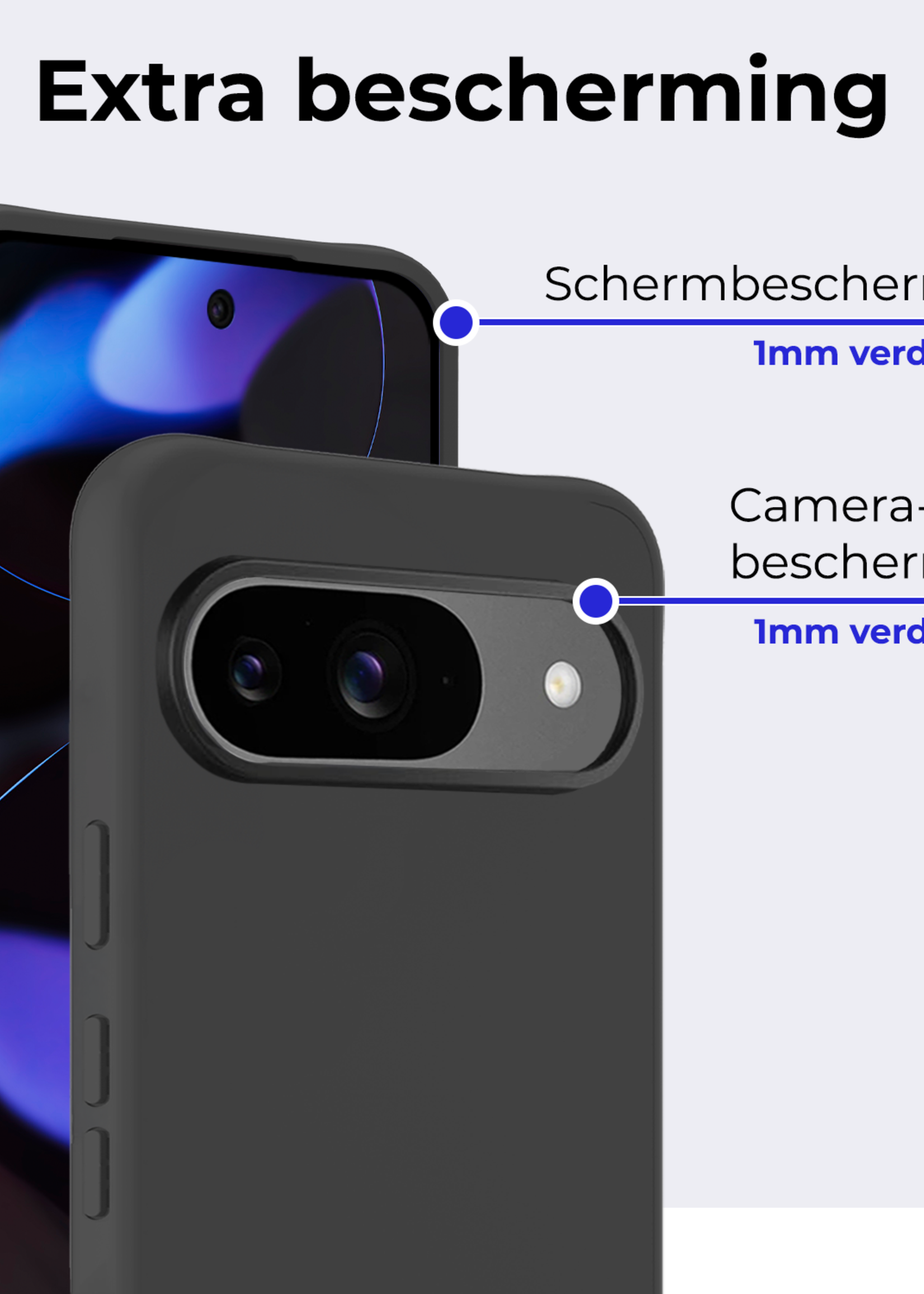 BTH Hoesje Geschikt voor Google Pixel 9 Hoesje Siliconen Case Hoes - Hoes Geschikt voor Google Pixel 9 Hoes Cover Case - Zwart - 2 PACK