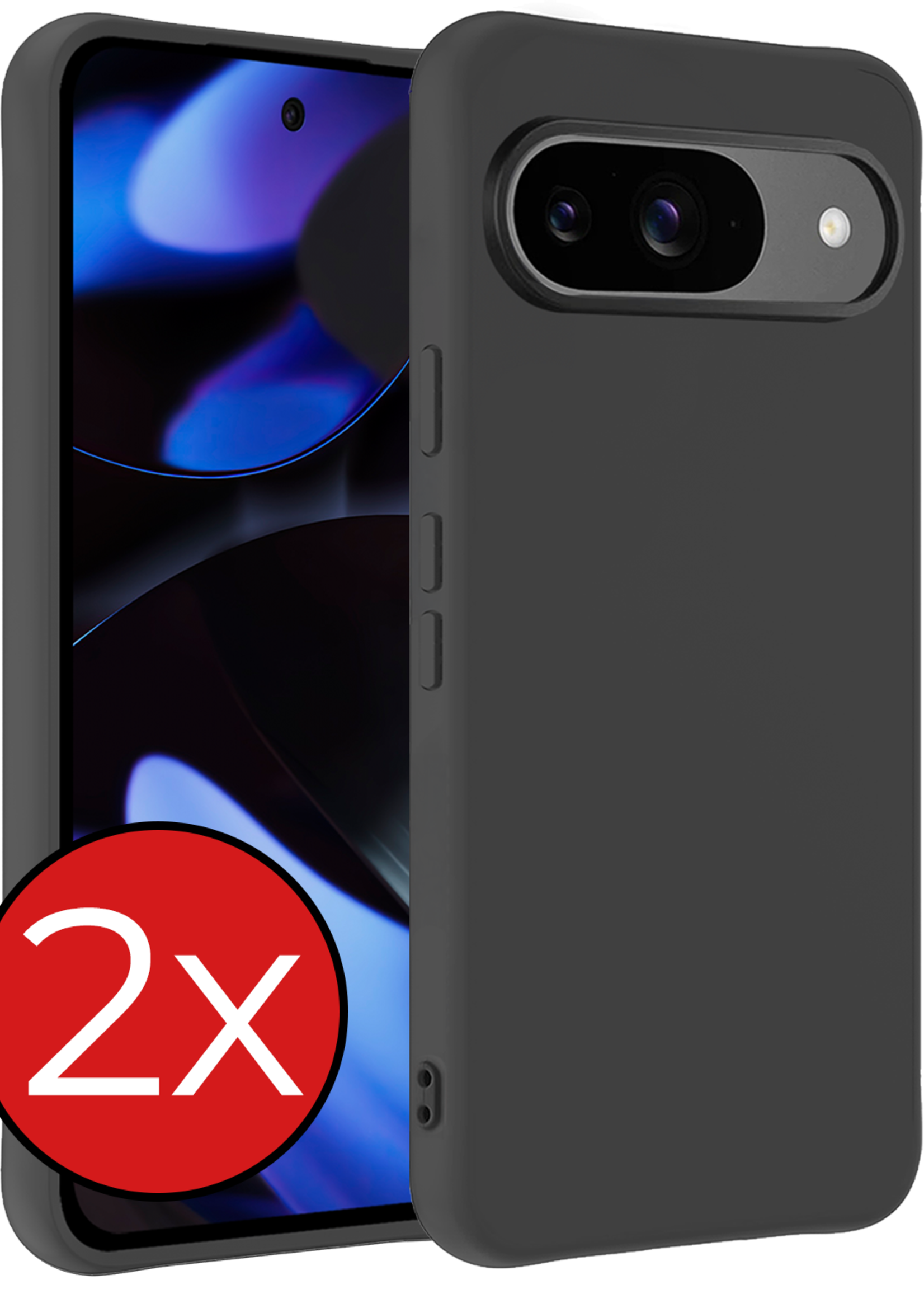 BTH Hoesje Geschikt voor Google Pixel 9 Hoesje Siliconen Case Hoes - Hoes Geschikt voor Google Pixel 9 Hoes Cover Case - Zwart - 2 PACK