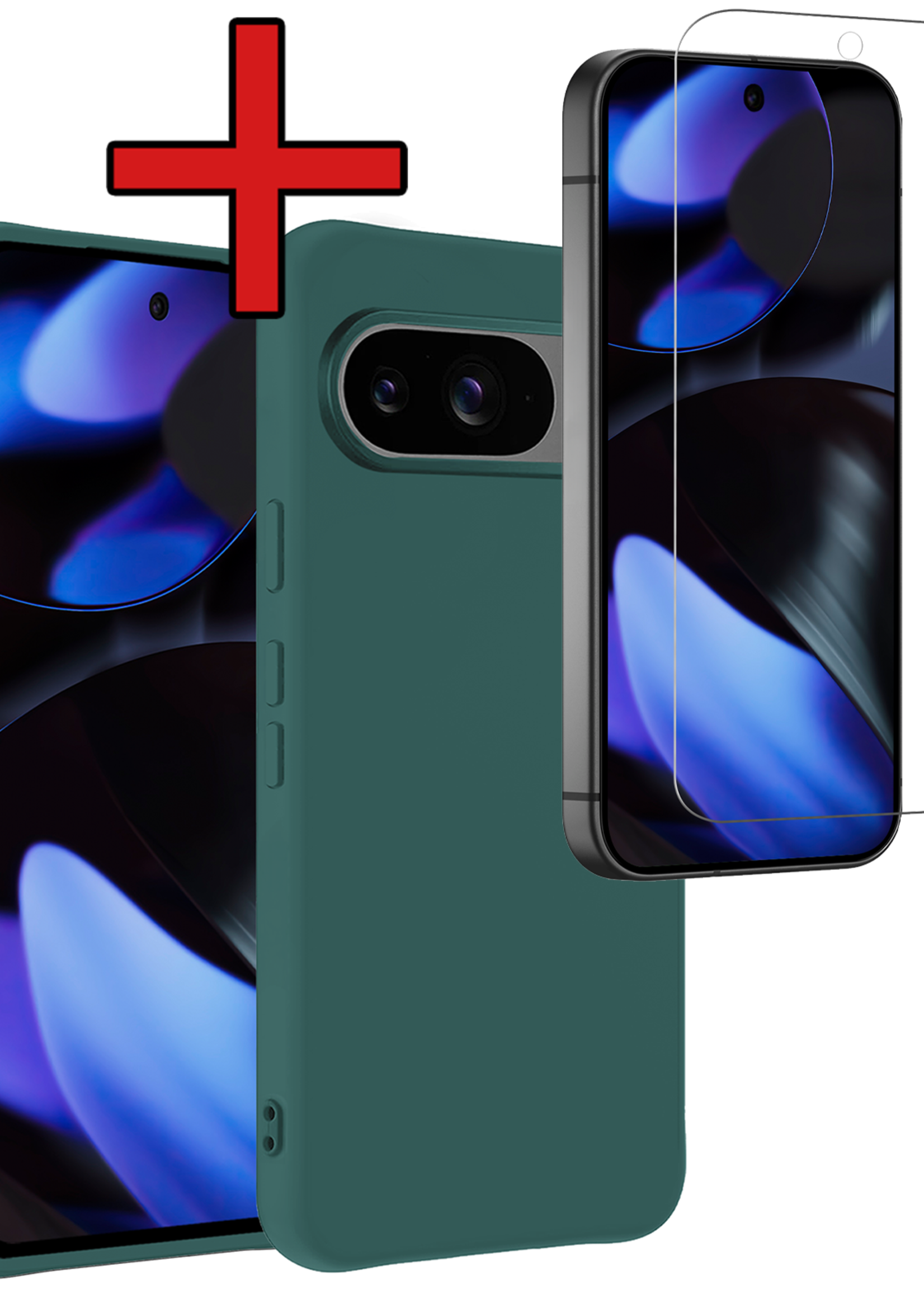 BTH Hoesje Geschikt voor Google Pixel 9 Hoesje Siliconen Case Hoes Met Screenprotector - Hoes Geschikt voor Google Pixel 9 Hoes Cover Case - Donkergroen