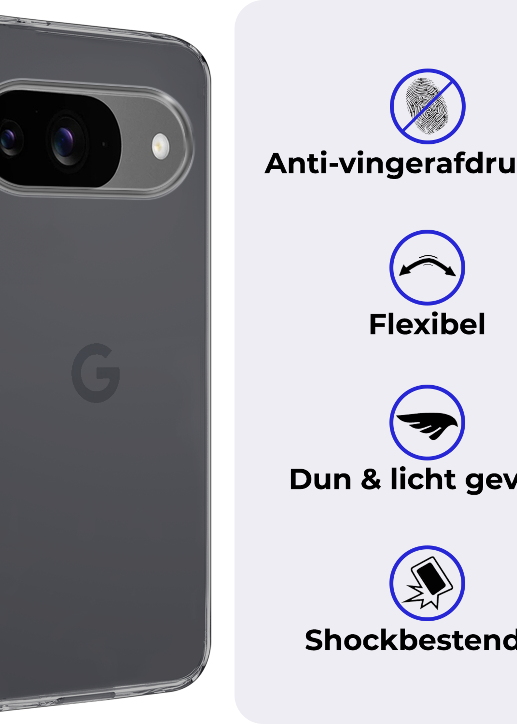 BTH Hoesje Geschikt voor Google Pixel 9 Hoesje Siliconen Case Hoes Met Screenprotector - Hoes Geschikt voor Google Pixel 9 Hoes Cover Case - Transparant