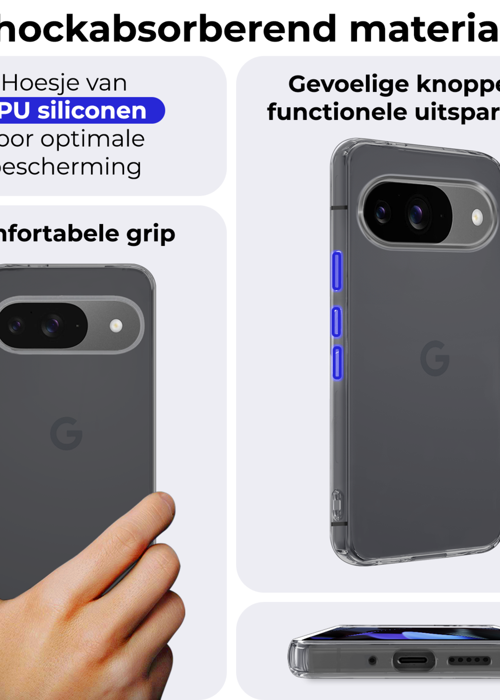 BTH Hoesje Geschikt voor Google Pixel 9 Hoesje Siliconen Case Hoes Met Screenprotector - Hoes Geschikt voor Google Pixel 9 Hoes Cover Case - Transparant