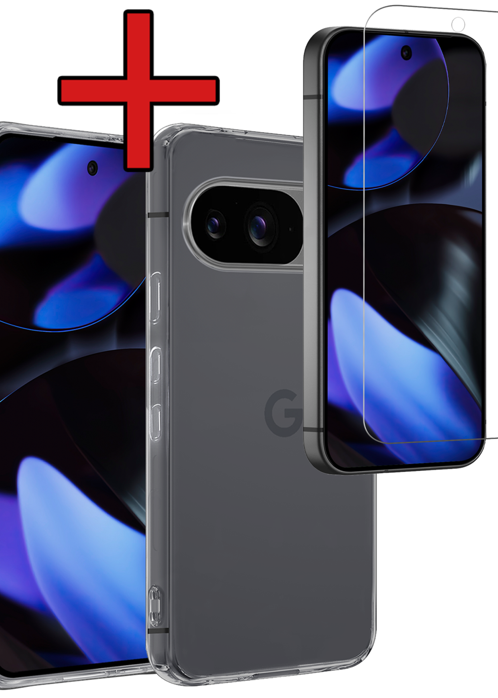 BTH Hoesje Geschikt voor Google Pixel 9 Hoesje Siliconen Case Hoes Met Screenprotector - Hoes Geschikt voor Google Pixel 9 Hoes Cover Case - Transparant