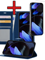BTH BTH Google Pixel 9 Hoesje Bookcase Met Screenprotector - Donkerblauw