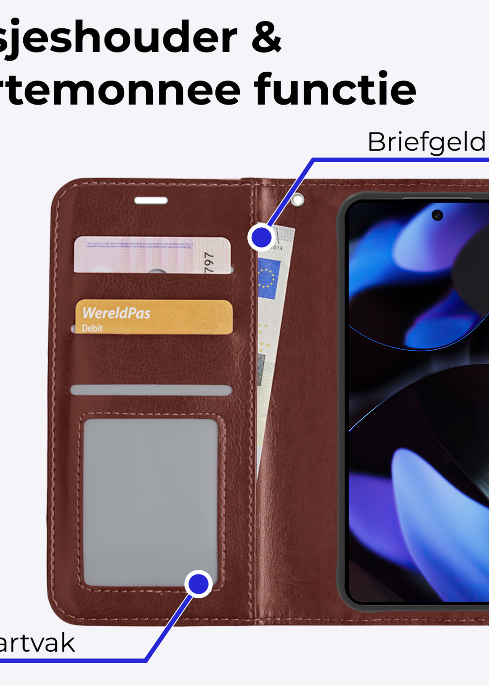 BTH Hoesje Geschikt voor Google Pixel 9 Hoesje Book Case Hoes Portemonnee Cover Walletcase Met 2x Screenprotector - Hoes Geschikt voor Google Pixel 9 Hoes Bookcase Hoesje - Bruin