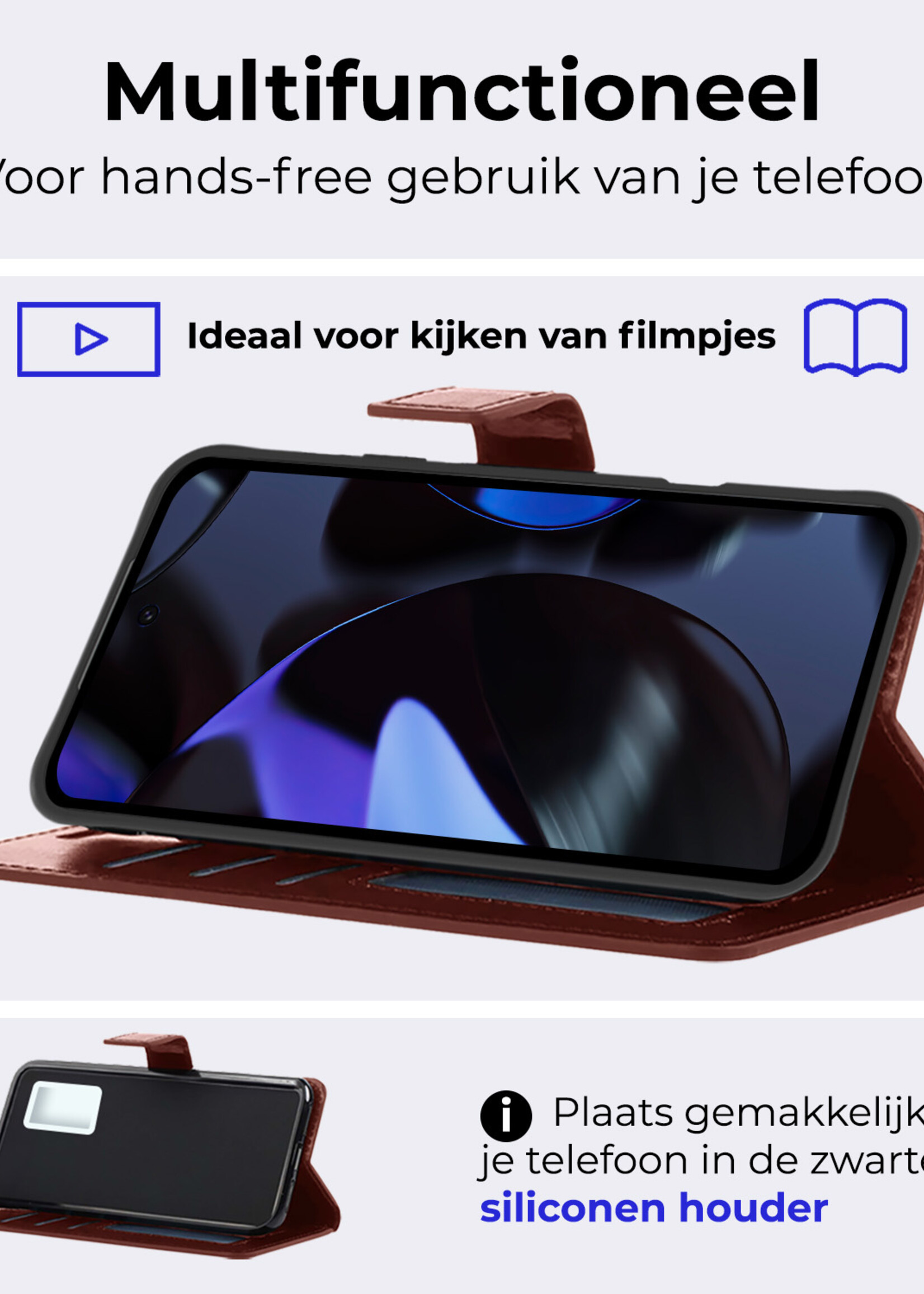 BTH Hoesje Geschikt voor Google Pixel 9 Hoesje Book Case Hoes Portemonnee Cover Walletcase Met 2x Screenprotector - Hoes Geschikt voor Google Pixel 9 Hoes Bookcase Hoesje - Bruin