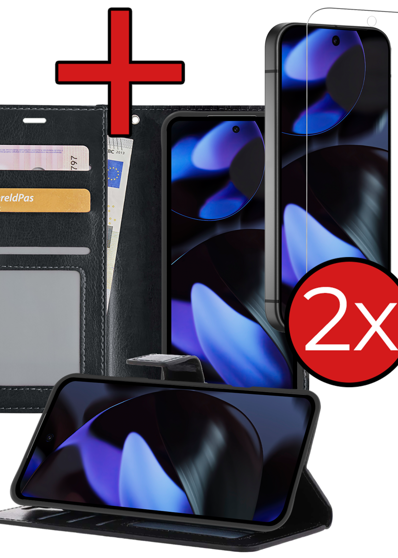 BTH Hoesje Geschikt voor Google Pixel 9 Hoesje Book Case Hoes Portemonnee Cover Walletcase Met 2x Screenprotector - Hoes Geschikt voor Google Pixel 9 Hoes Bookcase Hoesje - Zwart