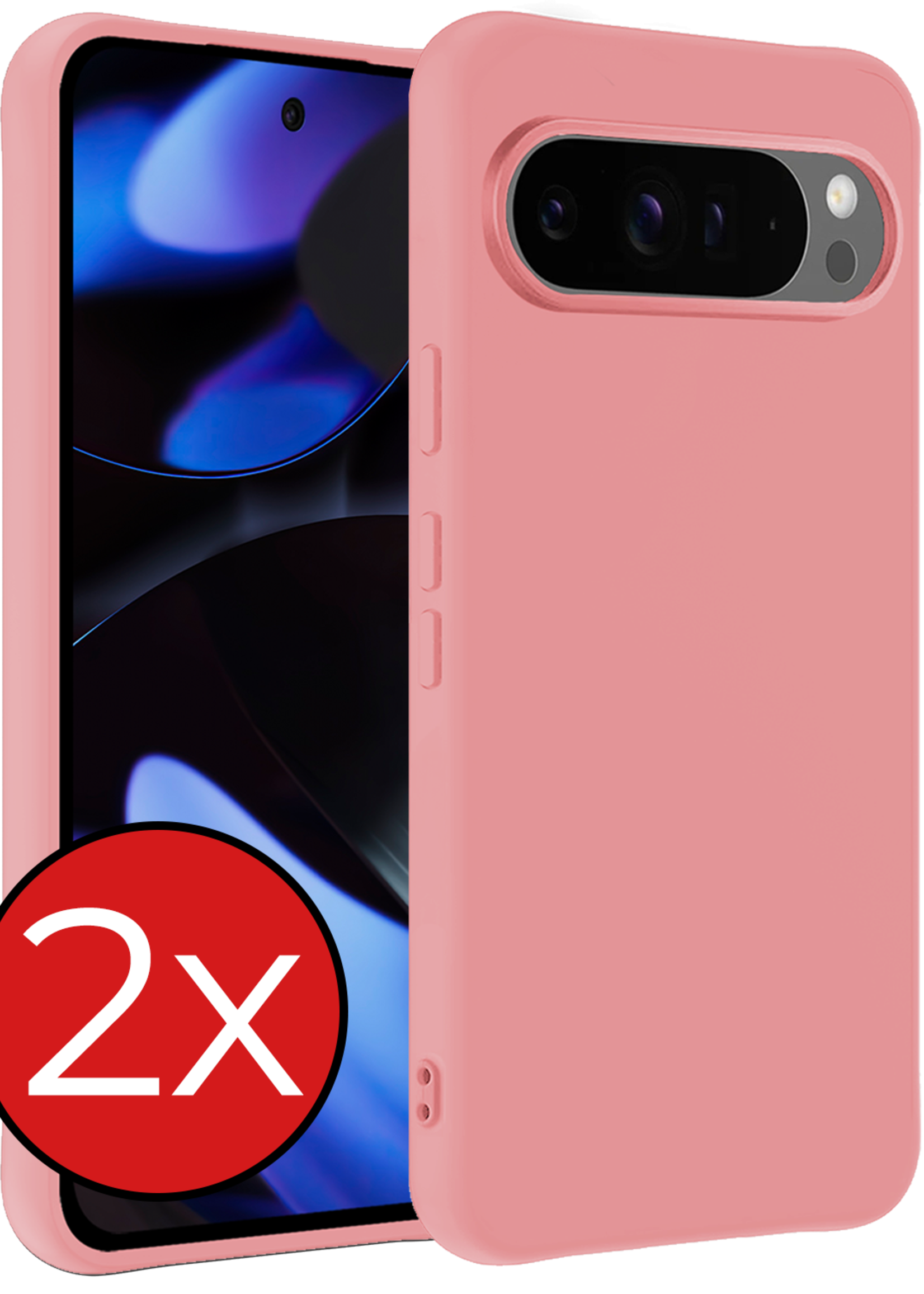 BTH Hoesje Geschikt voor Google Pixel 9 Pro Hoesje Siliconen Case Hoes - Hoes Geschikt voor Google Pixel 9 Pro Hoes Cover Case - Lichtroze - 2 PACK