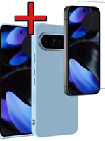 BTH BTH Google Pixel 9 Pro Hoesje Siliconen Met Screenprotector - Lichtblauw
