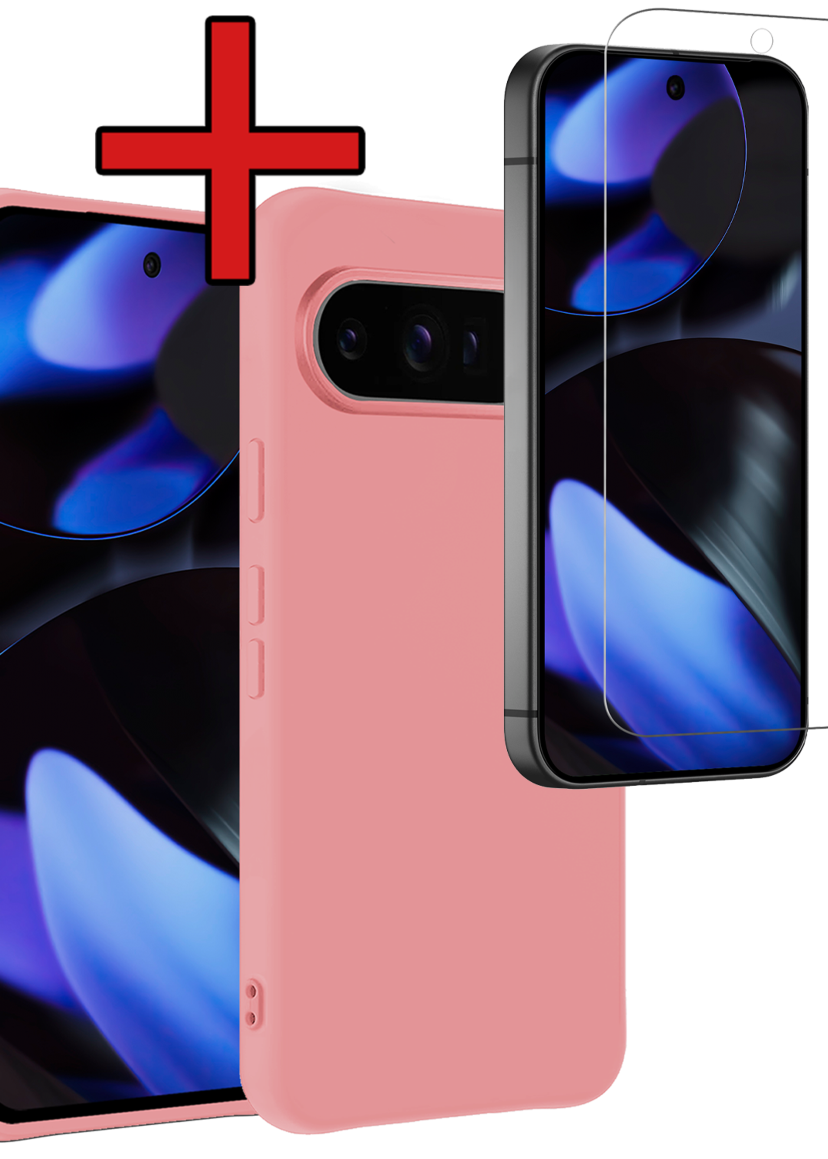 BTH Hoesje Geschikt voor Google Pixel 9 Pro Hoesje Siliconen Case Hoes Met Screenprotector - Hoes Geschikt voor Google Pixel 9 Pro Hoes Cover Case - Lichtroze
