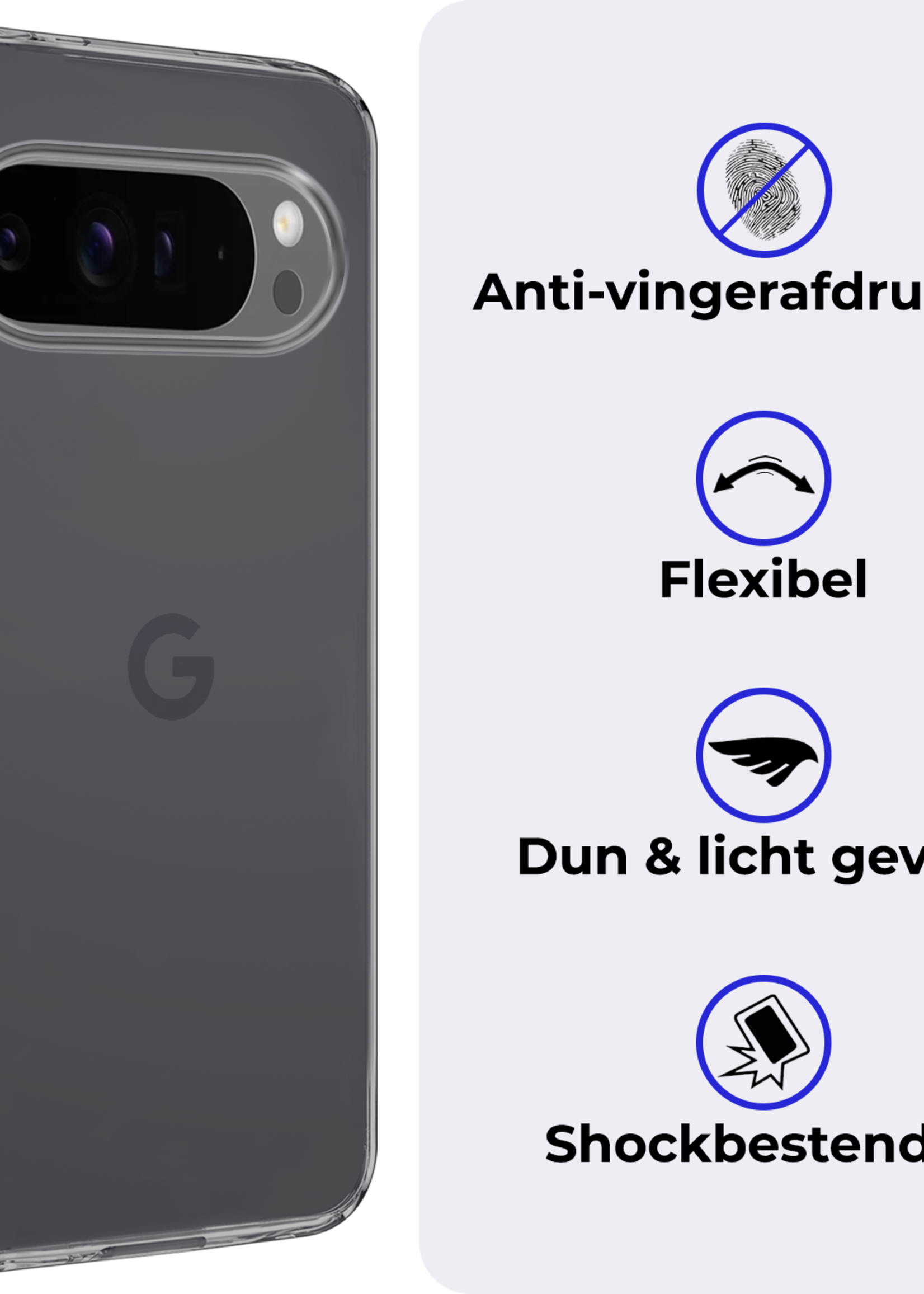 BTH Hoesje Geschikt voor Google Pixel 9 Pro Hoesje Siliconen Case Hoes Met 2x Screenprotector - Hoes Geschikt voor Google Pixel 9 Pro Hoes Cover Case - Transparant