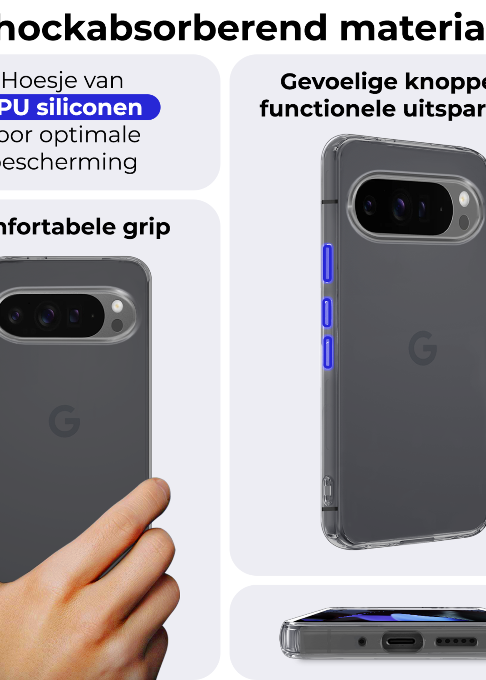 BTH Hoesje Geschikt voor Google Pixel 9 Pro Hoesje Siliconen Case Hoes Met 2x Screenprotector - Hoes Geschikt voor Google Pixel 9 Pro Hoes Cover Case - Transparant