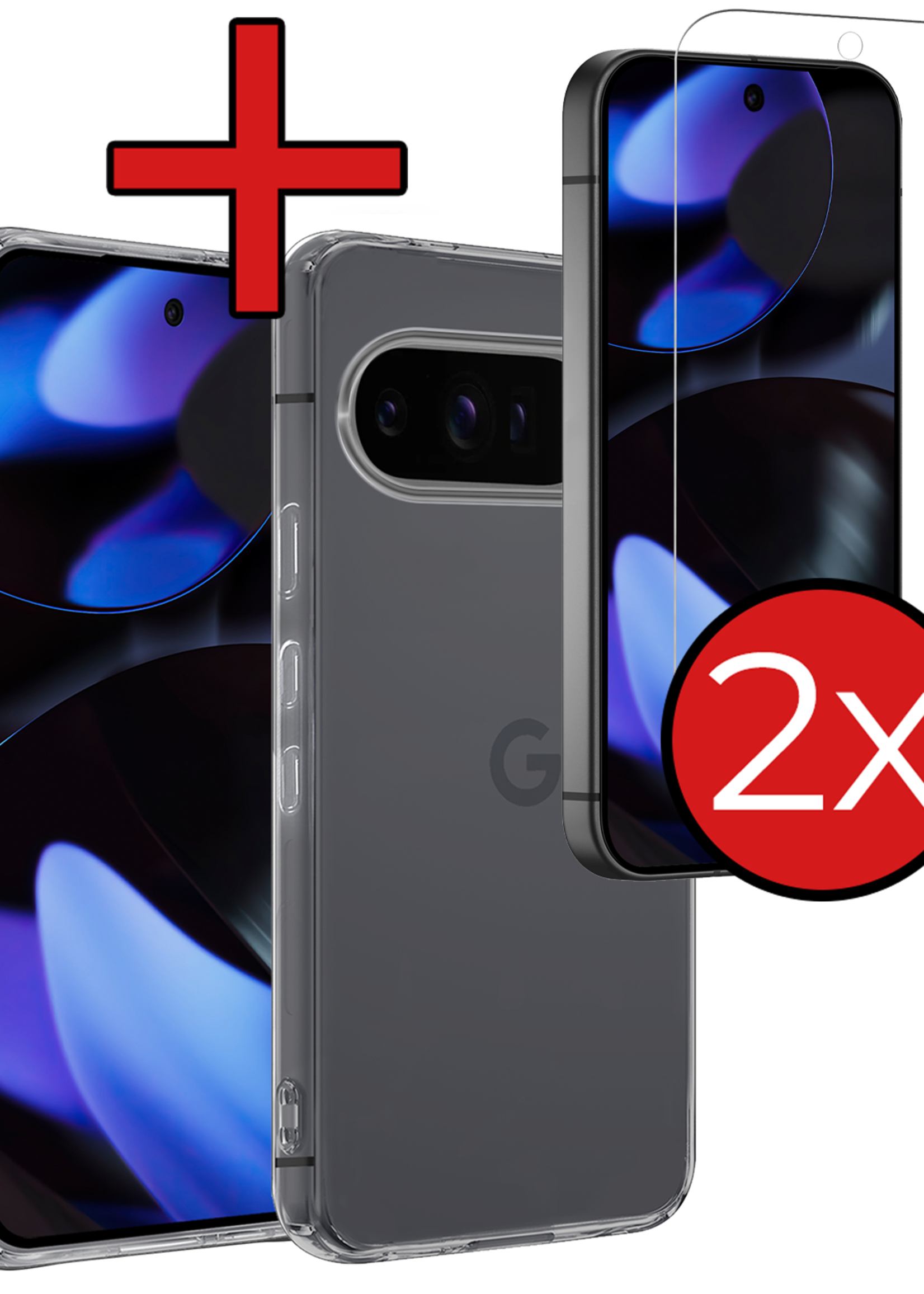 BTH Hoesje Geschikt voor Google Pixel 9 Pro Hoesje Siliconen Case Hoes Met 2x Screenprotector - Hoes Geschikt voor Google Pixel 9 Pro Hoes Cover Case - Transparant