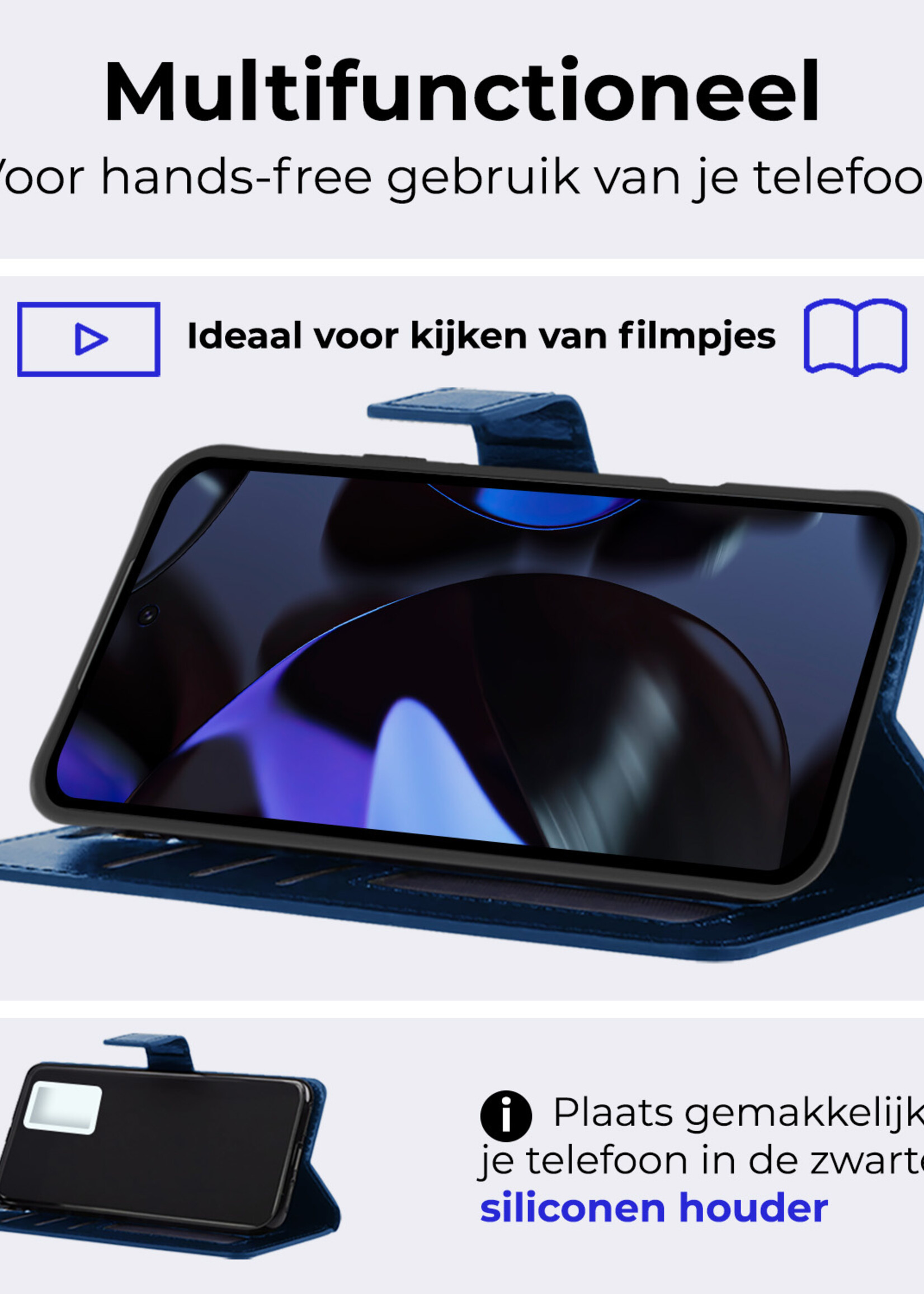 BTH Hoesje Geschikt voor Google Pixel 9 Pro Hoesje Book Case Hoes Portemonnee Cover Walletcase Met 2x Screenprotector - Hoes Geschikt voor Google Pixel 9 Pro Hoes Bookcase Hoesje - Donkerblauw