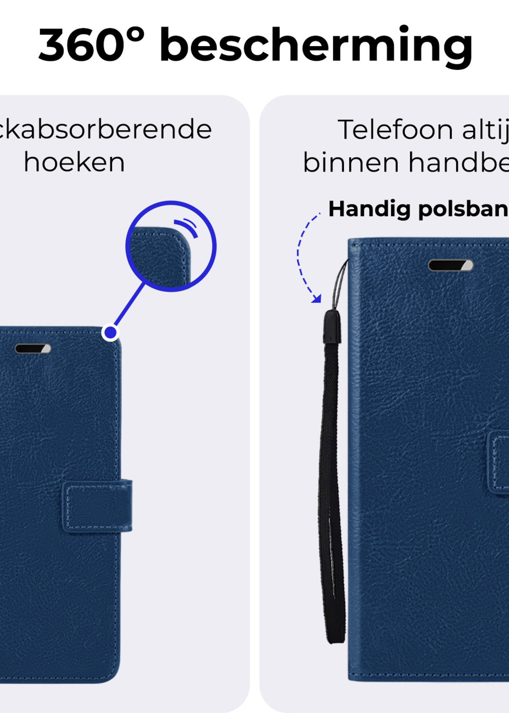 BTH Hoesje Geschikt voor Google Pixel 9 Pro Hoesje Book Case Hoes Portemonnee Cover Walletcase Met 2x Screenprotector - Hoes Geschikt voor Google Pixel 9 Pro Hoes Bookcase Hoesje - Donkerblauw