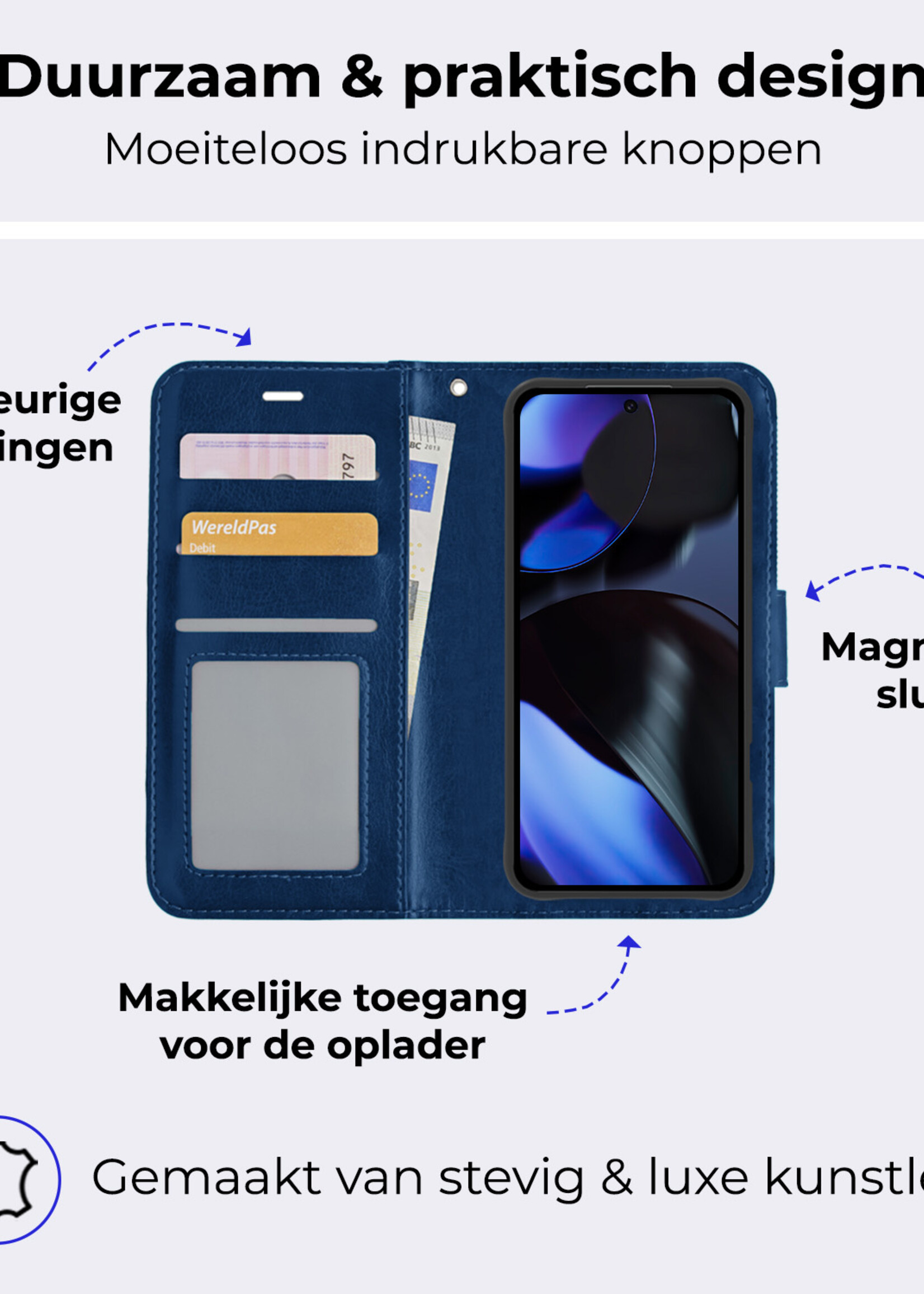 BTH Hoesje Geschikt voor Google Pixel 9 Pro Hoesje Book Case Hoes Portemonnee Cover Walletcase Met 2x Screenprotector - Hoes Geschikt voor Google Pixel 9 Pro Hoes Bookcase Hoesje - Donkerblauw