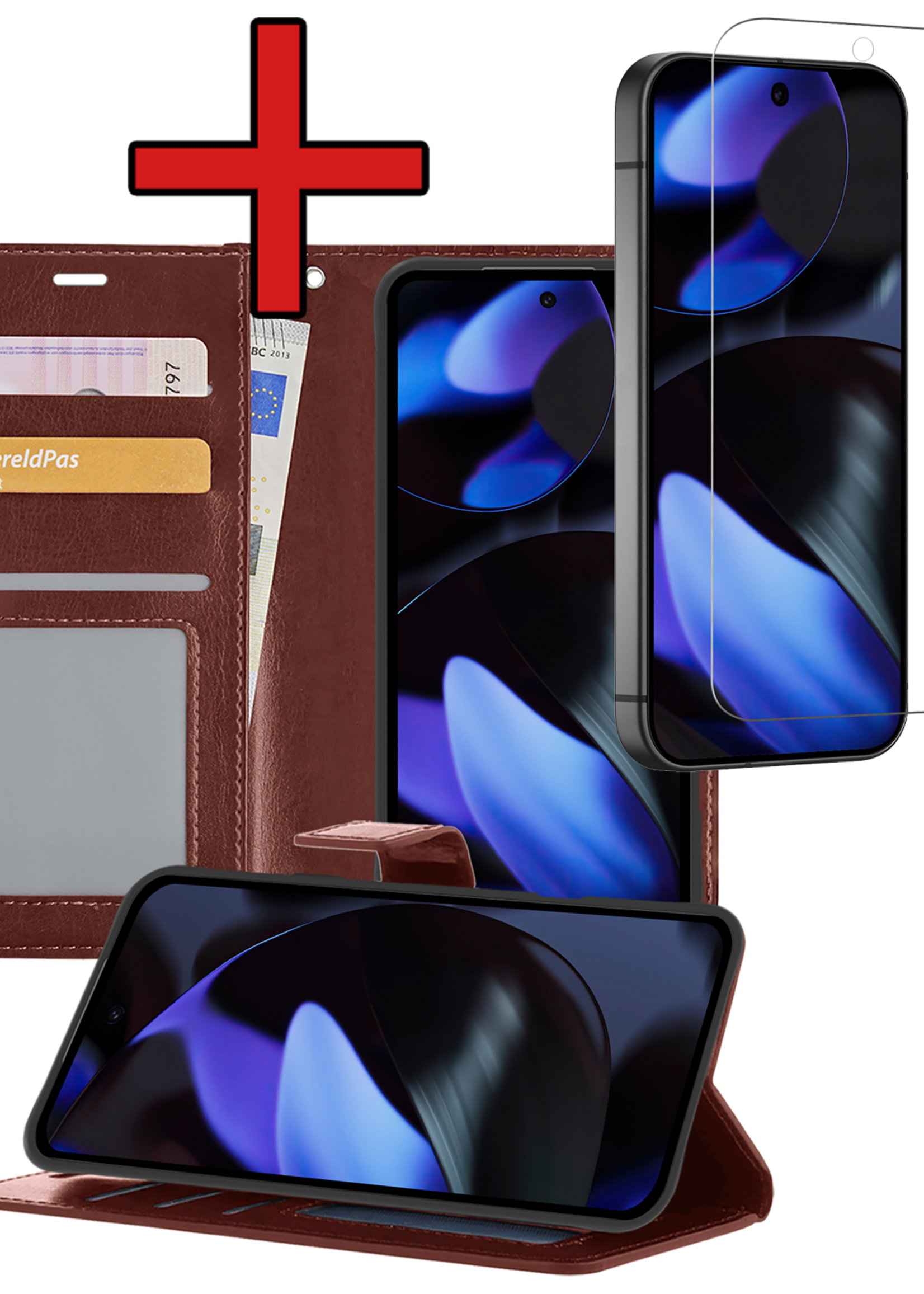 BTH Hoesje Geschikt voor Google Pixel 9 Pro Hoesje Book Case Hoes Portemonnee Cover Walletcase Met Screenprotector - Hoes Geschikt voor Google Pixel 9 Pro Hoes Bookcase Hoesje - Donkerblauw