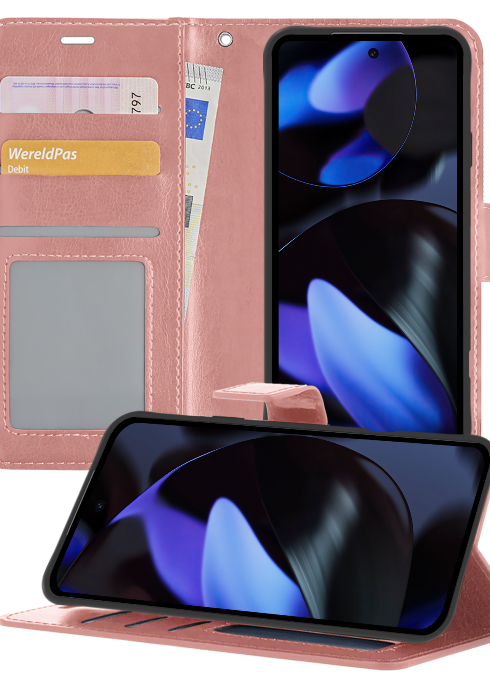 BTH Hoesje Geschikt voor Google Pixel 9 Pro Hoesje Book Case Hoes Portemonnee Cover Walletcase - Hoes Geschikt voor Google Pixel 9 Pro Hoes Bookcase Hoesje - Rosé goud