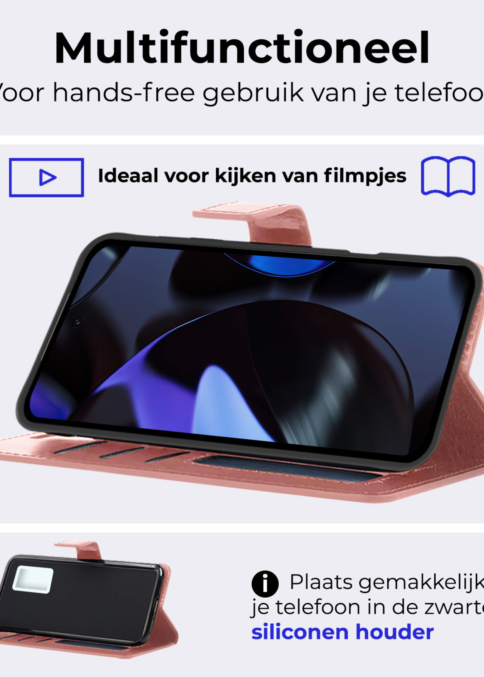 BTH Hoesje Geschikt voor Google Pixel 9 Pro Hoesje Book Case Hoes Portemonnee Cover Walletcase - Hoes Geschikt voor Google Pixel 9 Pro Hoes Bookcase Hoesje - Rosé goud
