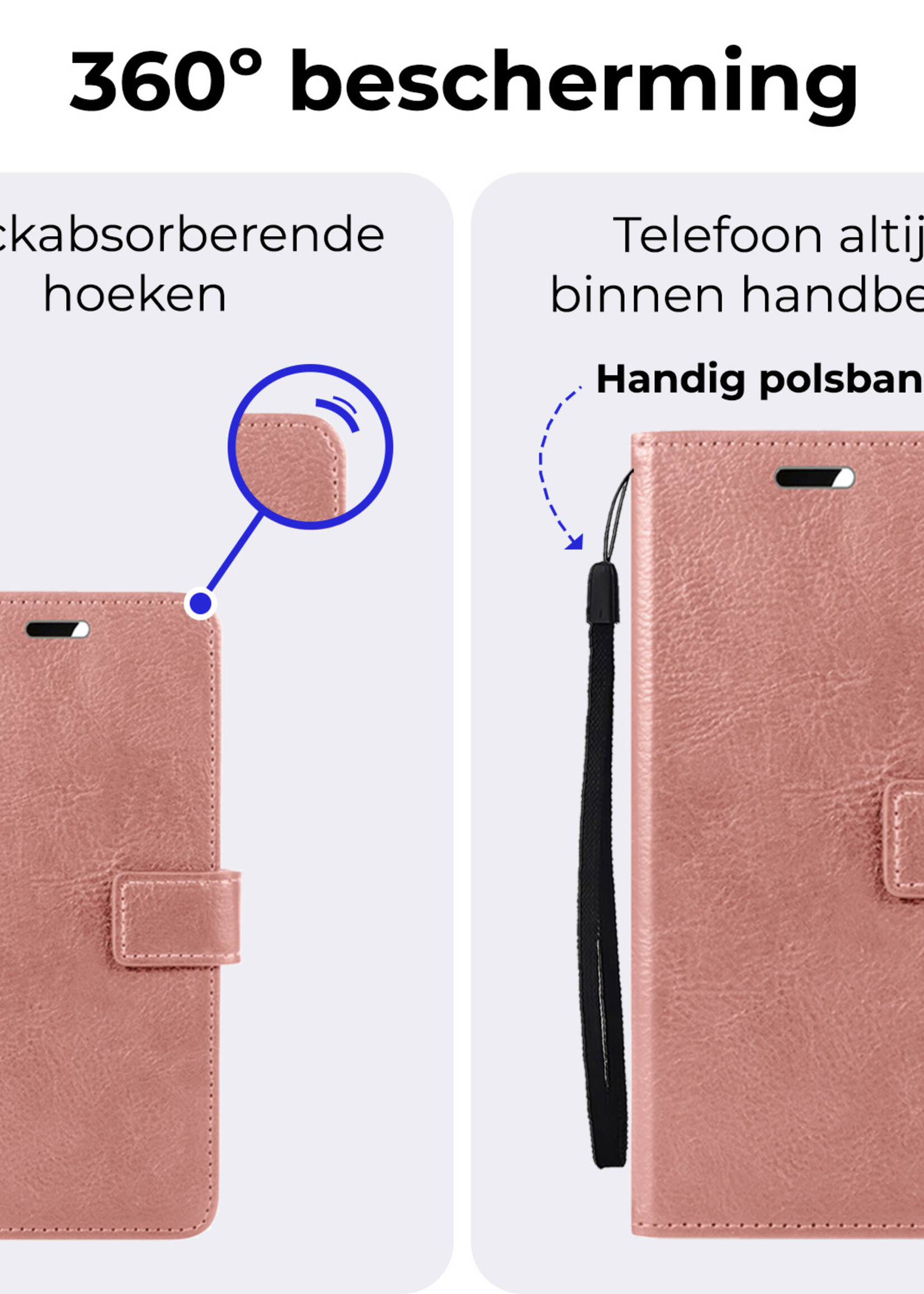 BTH Hoesje Geschikt voor Google Pixel 9 Pro Hoesje Book Case Hoes Portemonnee Cover Walletcase - Hoes Geschikt voor Google Pixel 9 Pro Hoes Bookcase Hoesje - Rosé goud