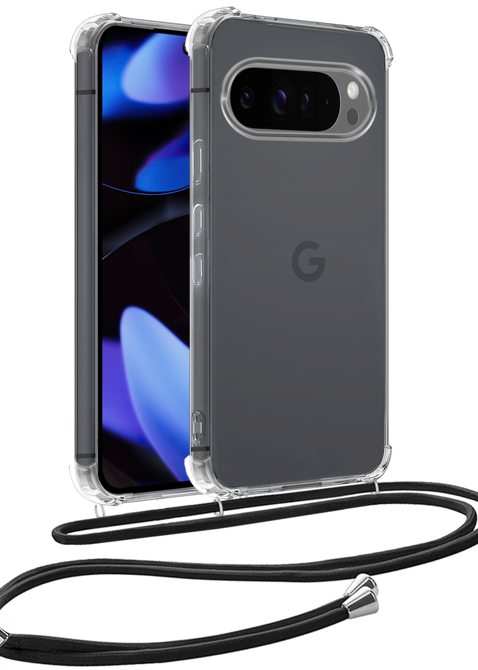 BTH Hoesje Geschikt voor Google Pixel 9 Pro XL Hoesje Siliconen Shock Proof Hoesje Met Koord Case Met Telefoonkoord - Hoes Geschikt voor Google Pixel 9 Pro XL Hoesje Cover Shockproof Met Koord - Transparant