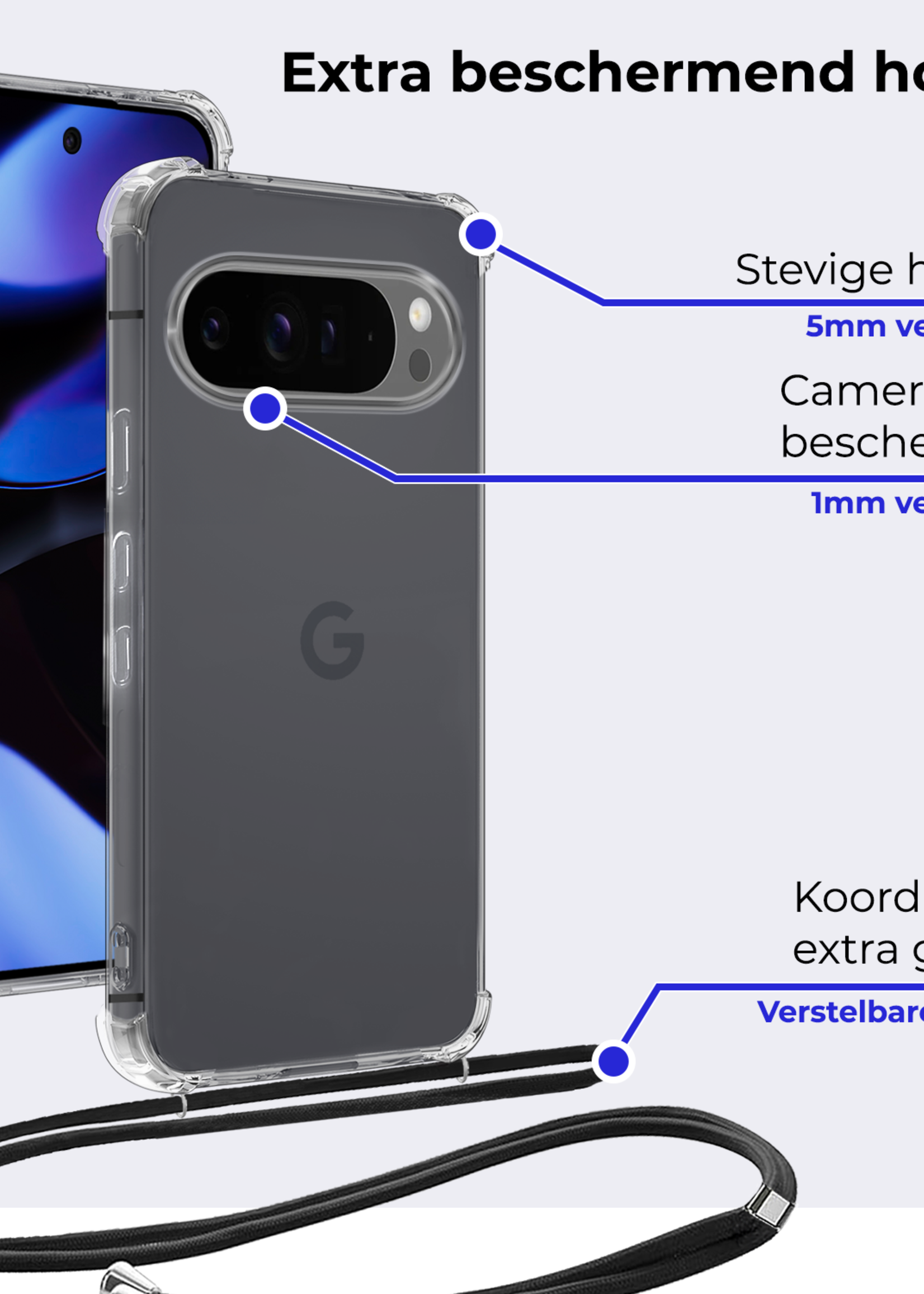 BTH Hoesje Geschikt voor Google Pixel 9 Pro XL Hoesje Siliconen Shock Proof Hoesje Met Koord Case Met Telefoonkoord - Hoes Geschikt voor Google Pixel 9 Pro XL Hoesje Cover Shockproof Met Koord - Transparant