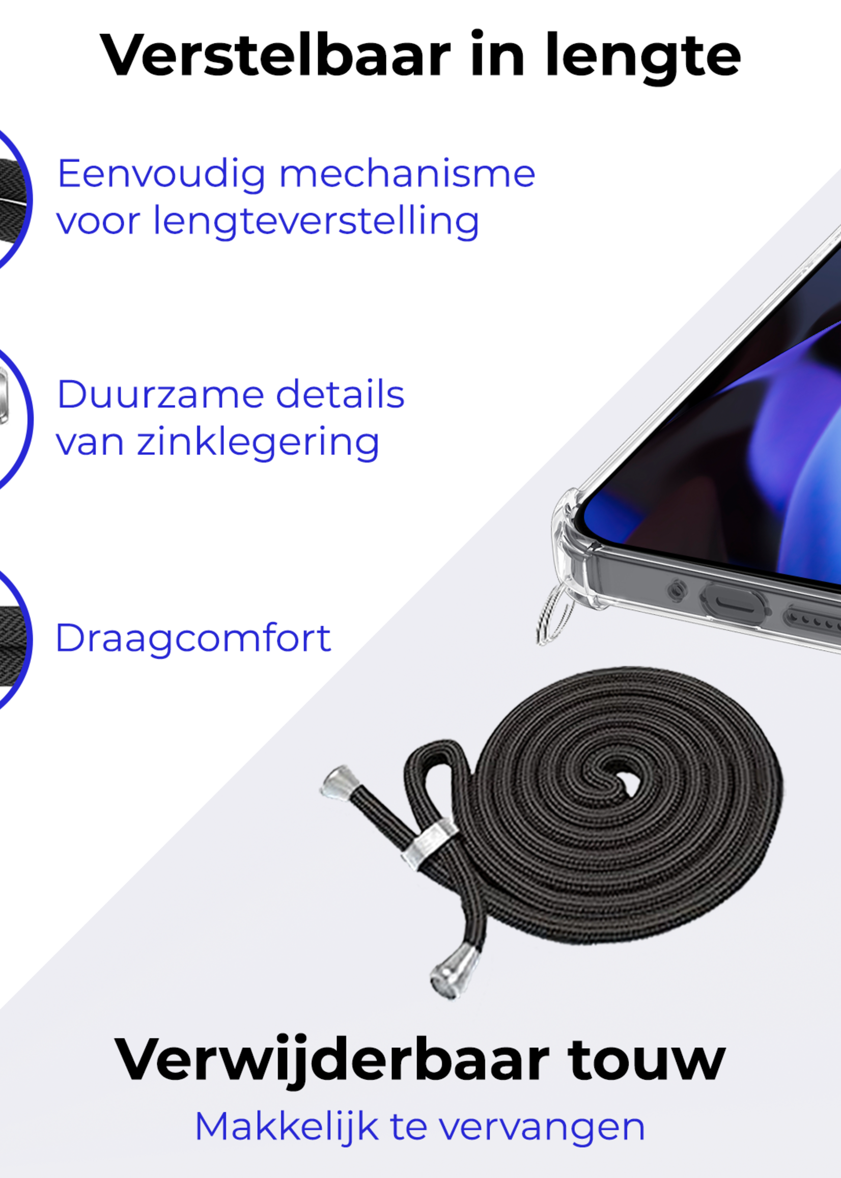 BTH Hoesje Geschikt voor Google Pixel 9 Pro XL Hoesje Siliconen Shock Proof Hoesje Met Koord Case Met Telefoonkoord - Hoes Geschikt voor Google Pixel 9 Pro XL Hoesje Cover Shockproof Met Koord - Transparant