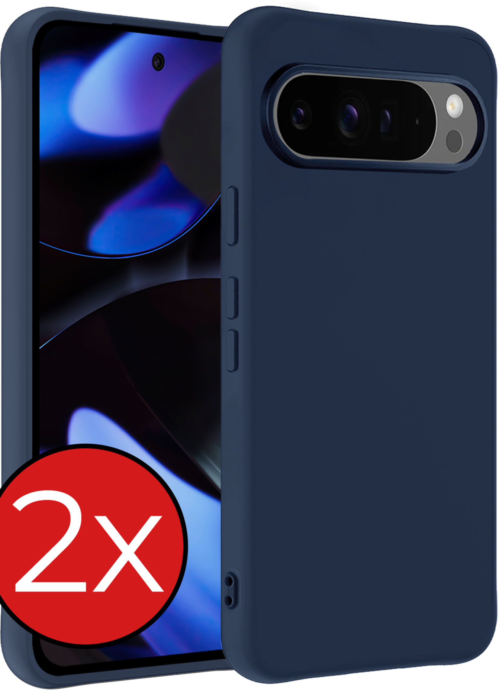 BTH Hoesje Geschikt voor Google Pixel 9 Pro XL Hoesje Siliconen Case Hoes - Hoes Geschikt voor Google Pixel 9 Pro XL Hoes Cover Case - Donkerblauw - 2 PACK