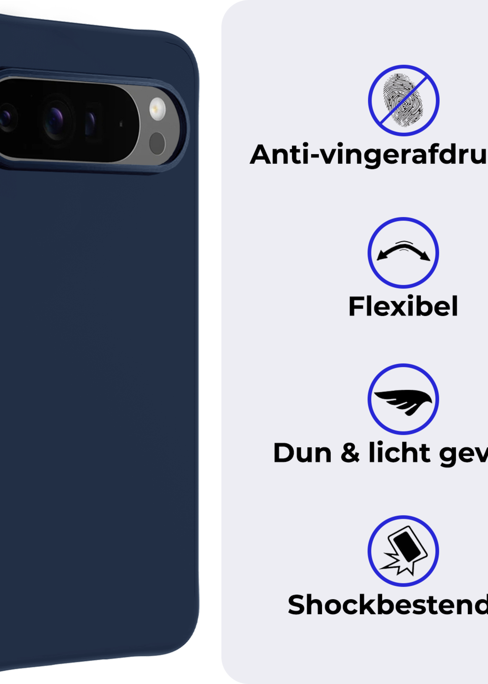 BTH Hoesje Geschikt voor Google Pixel 9 Pro XL Hoesje Siliconen Case Hoes - Hoes Geschikt voor Google Pixel 9 Pro XL Hoes Cover Case - Donkerblauw - 2 PACK