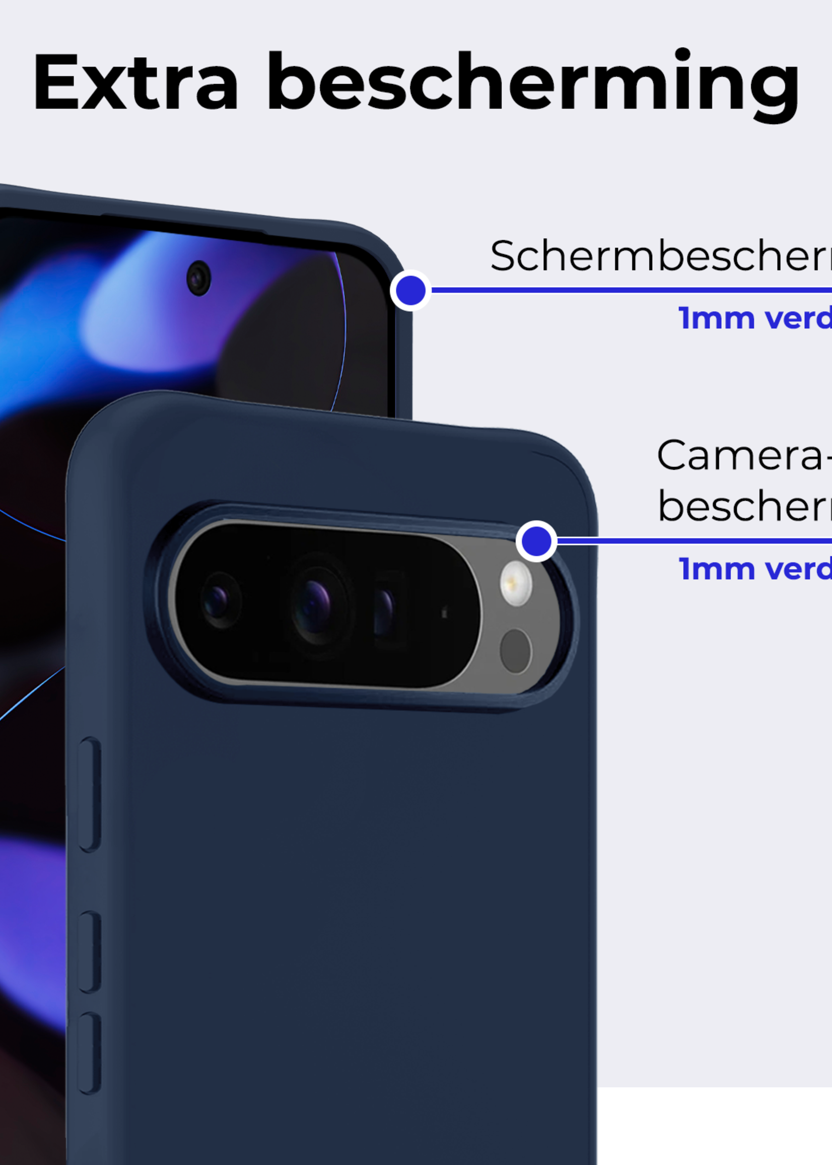 BTH Hoesje Geschikt voor Google Pixel 9 Pro XL Hoesje Siliconen Case Hoes - Hoes Geschikt voor Google Pixel 9 Pro XL Hoes Cover Case - Donkerblauw - 2 PACK