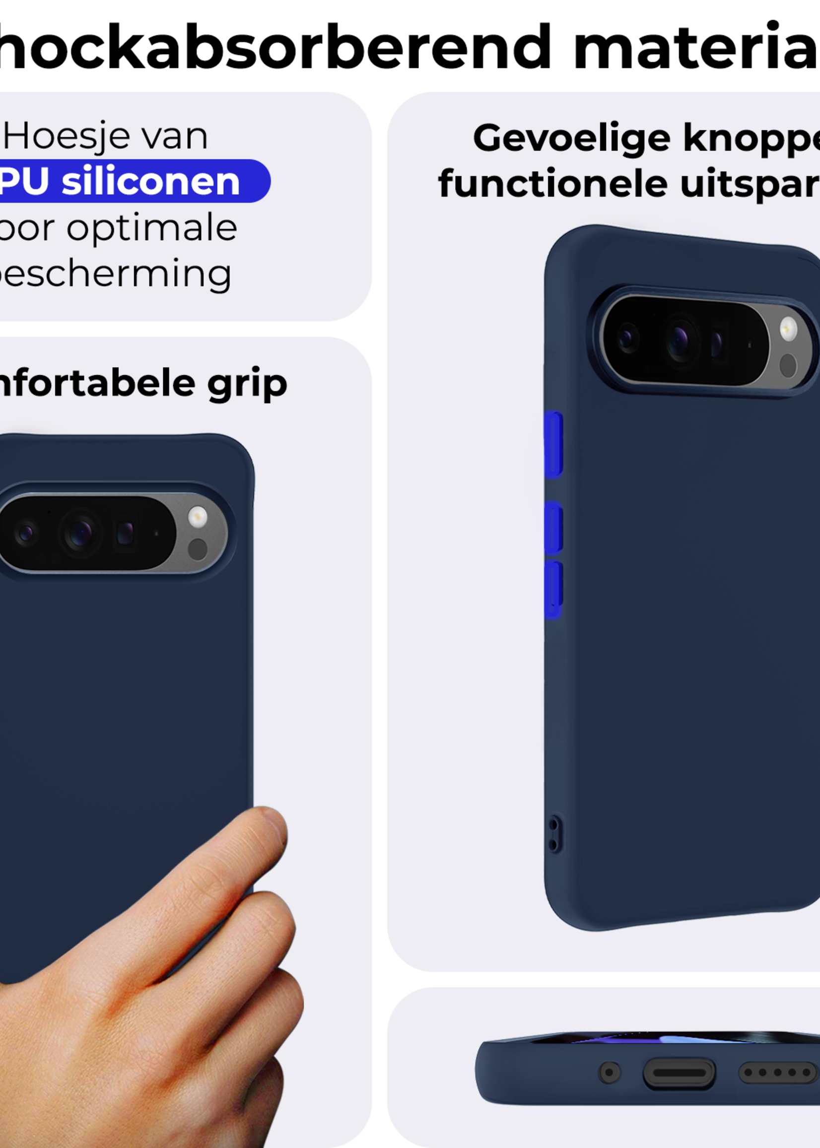 BTH Hoesje Geschikt voor Google Pixel 9 Pro XL Hoesje Siliconen Case Hoes - Hoes Geschikt voor Google Pixel 9 Pro XL Hoes Cover Case - Donkerblauw - 2 PACK