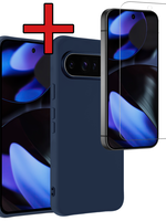 BTH BTH Google Pixel 9 Pro XL Hoesje Siliconen Met Screenprotector - Donkerblauw