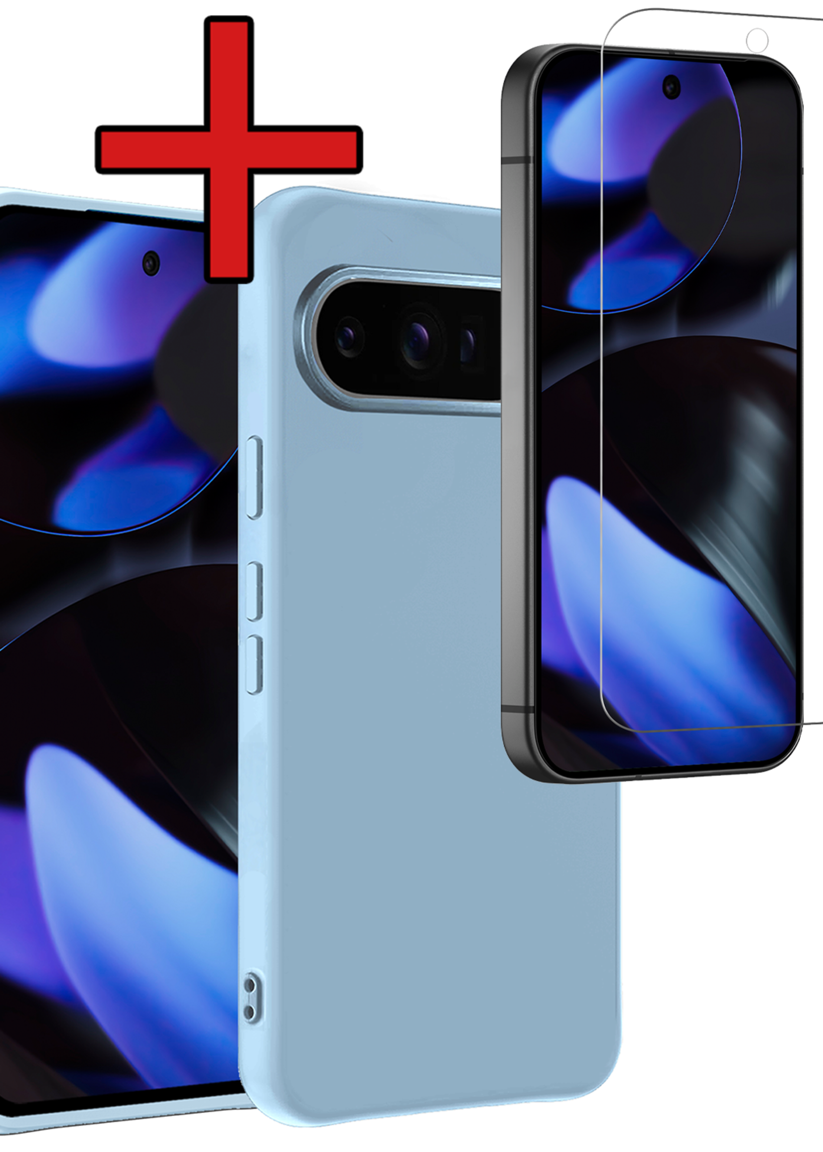 BTH Hoesje Geschikt voor Google Pixel 9 Pro XL Hoesje Siliconen Case Hoes Met Screenprotector - Hoes Geschikt voor Google Pixel 9 Pro XL Hoes Cover Case - Lichtblauw