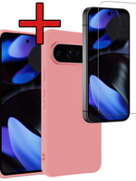 BTH BTH Google Pixel 9 Pro XL Hoesje Siliconen Met Screenprotector - Lichtroze