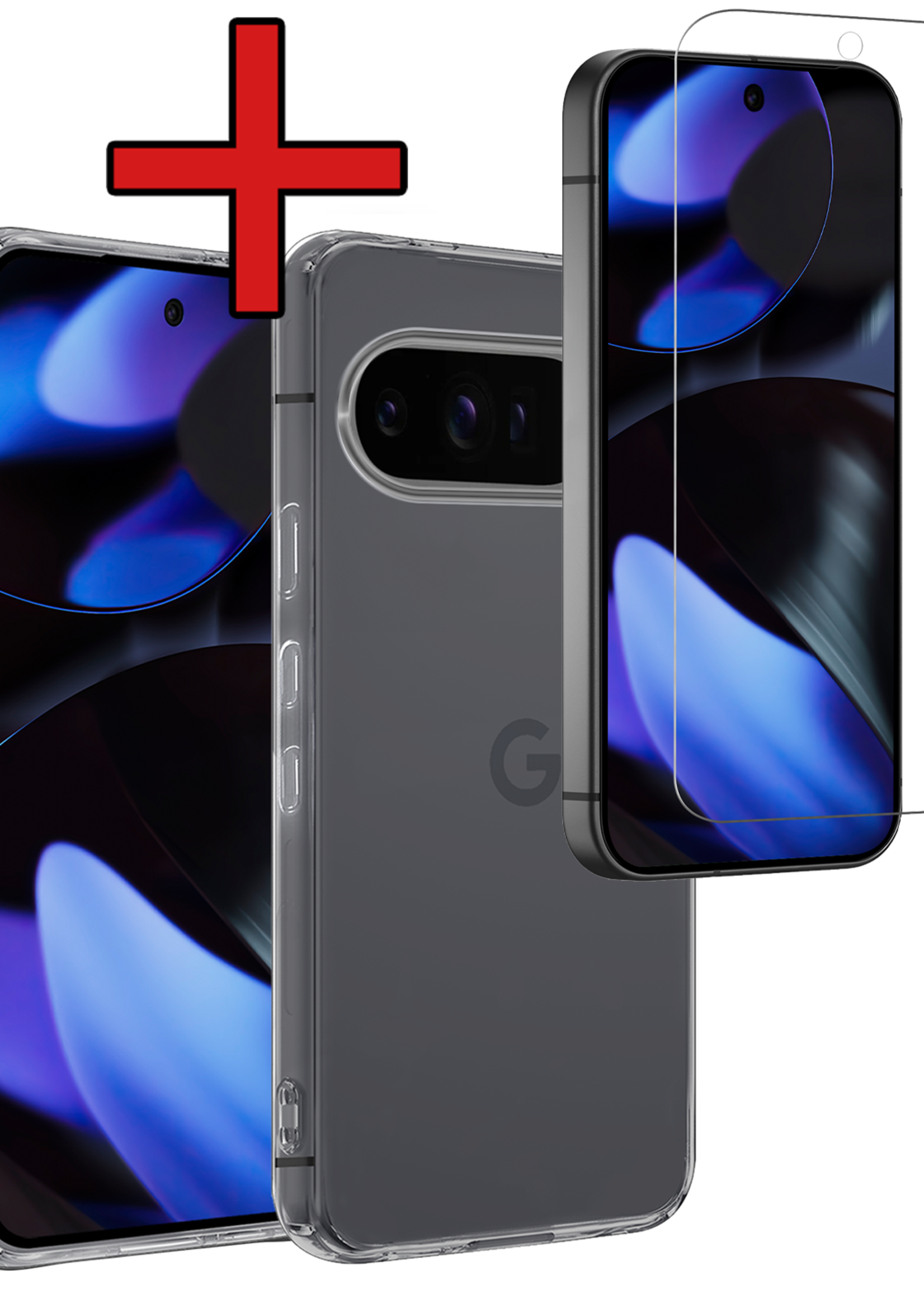 BTH Hoesje Geschikt voor Google Pixel 9 Pro XL Hoesje Siliconen Case Hoes Met Screenprotector - Hoes Geschikt voor Google Pixel 9 Pro XL Hoes Cover Case - Transparant