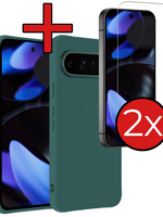 BTH BTH Google Pixel 9 Pro XL Hoesje Siliconen Met 2x Screenprotector - Donkergroen