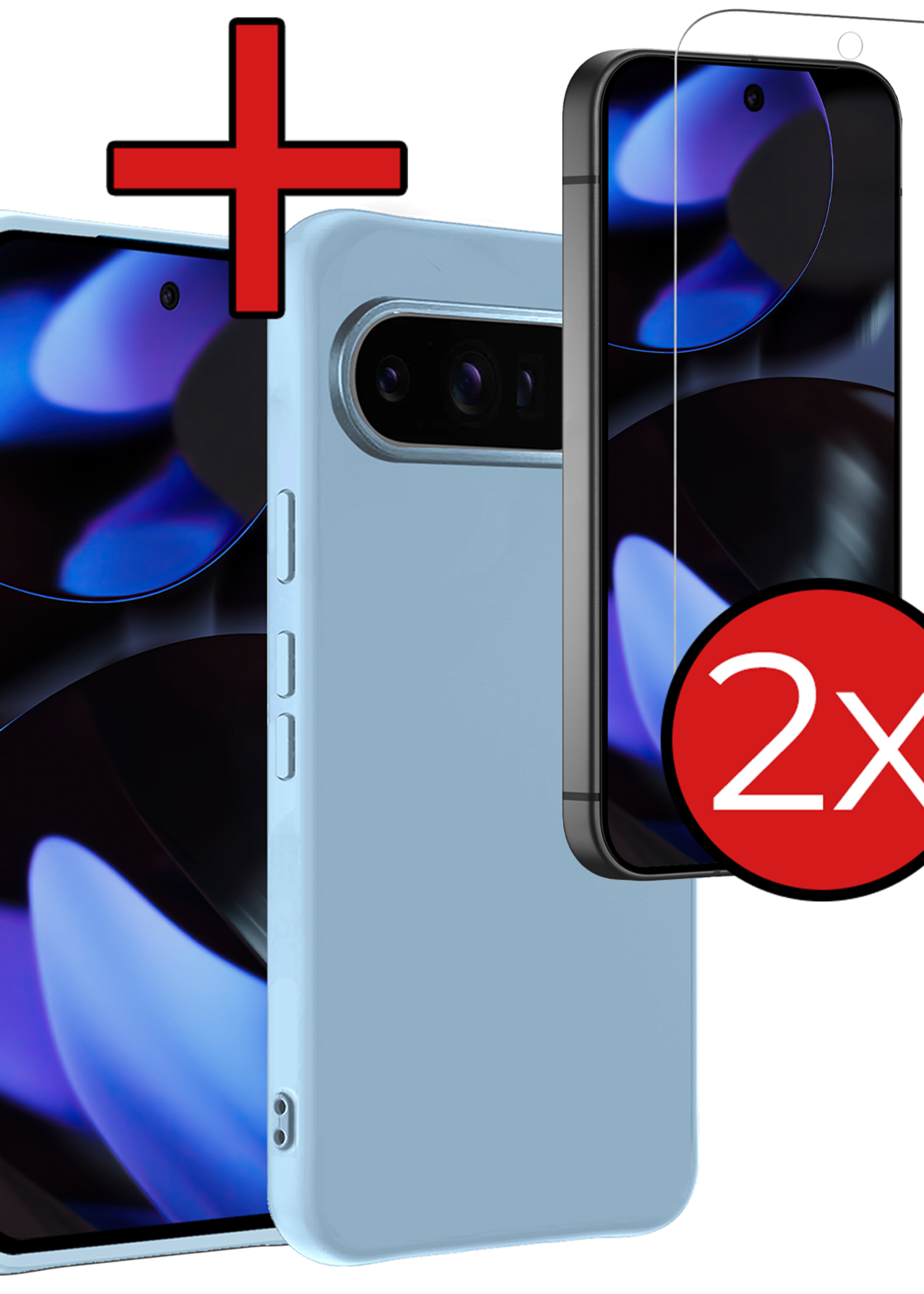 BTH Hoesje Geschikt voor Google Pixel 9 Pro XL Hoesje Siliconen Case Hoes Met 2x Screenprotector - Hoes Geschikt voor Google Pixel 9 Pro XL Hoes Cover Case - Lichtblauw