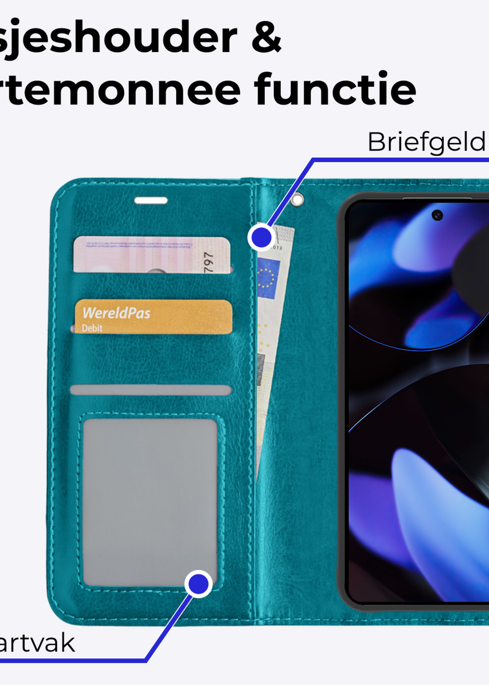 BTH Hoesje Geschikt voor Google Pixel 9 Pro XL Hoesje Book Case Hoes Portemonnee Cover Walletcase Met Screenprotector - Hoes Geschikt voor Google Pixel 9 Pro XL Hoes Bookcase Hoesje - Turquoise